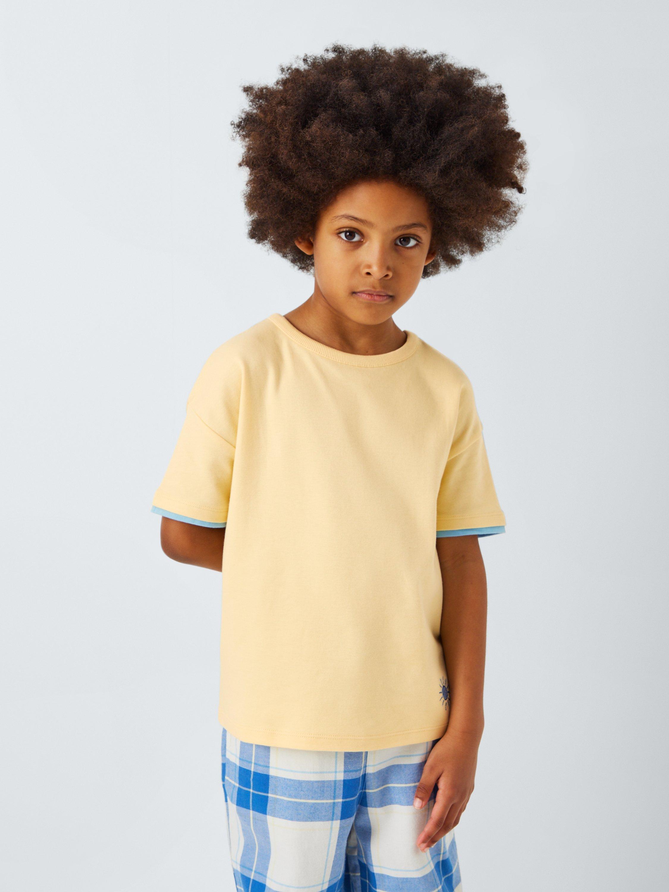 Product image 1 of 7, which shows John Lewis Kids' Mix-And-Match Cotton Embroidered Sun Pyjama Top, Yellow, 5 years
