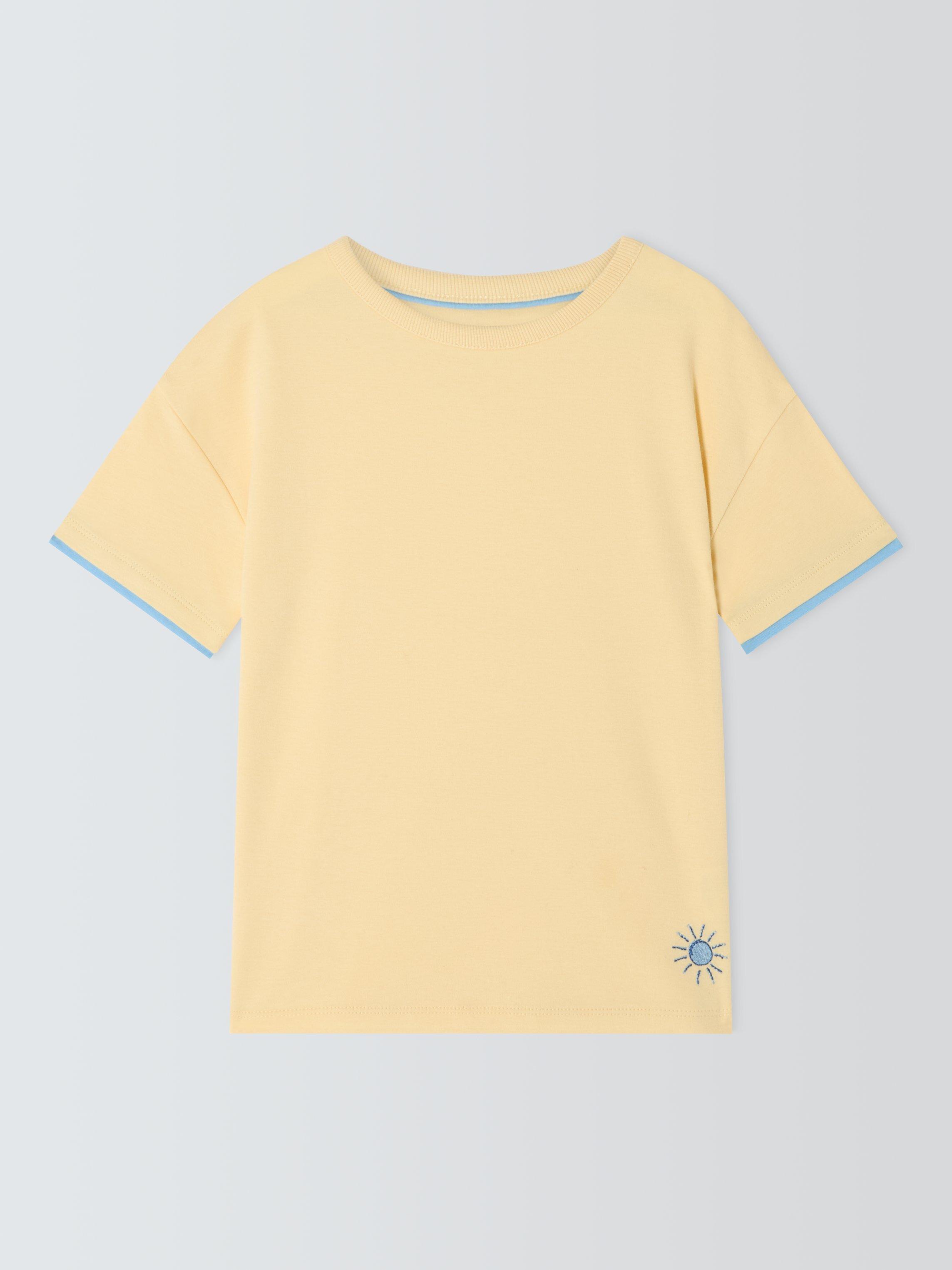 Product image 3 of 7, which shows John Lewis Kids' Mix-And-Match Cotton Embroidered Sun Pyjama Top, Yellow, 5 years