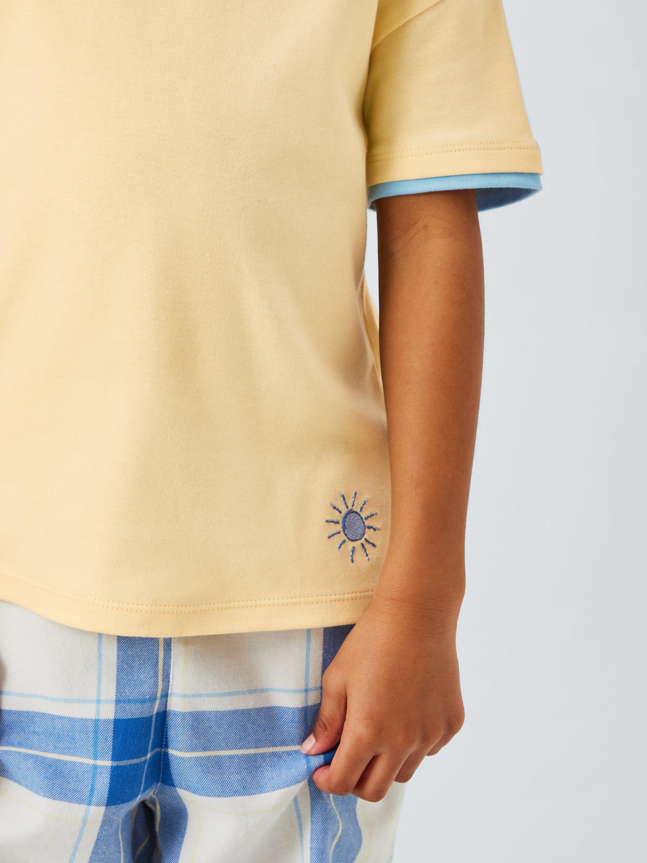 Product image 4 of 7, which shows John Lewis Kids' Mix-And-Match Cotton Embroidered Sun Pyjama Top, Yellow, 5 years