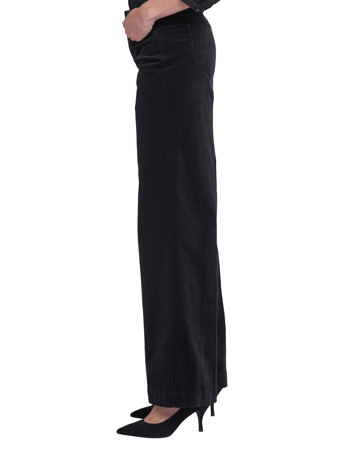 Product image 3 of 6, which shows Teresa Wide Leg Corduroy Trousers, Black, 4