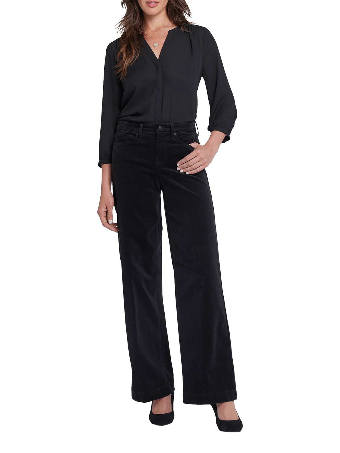Product image 4 of 6, which shows Teresa Wide Leg Corduroy Trousers, Black, 4