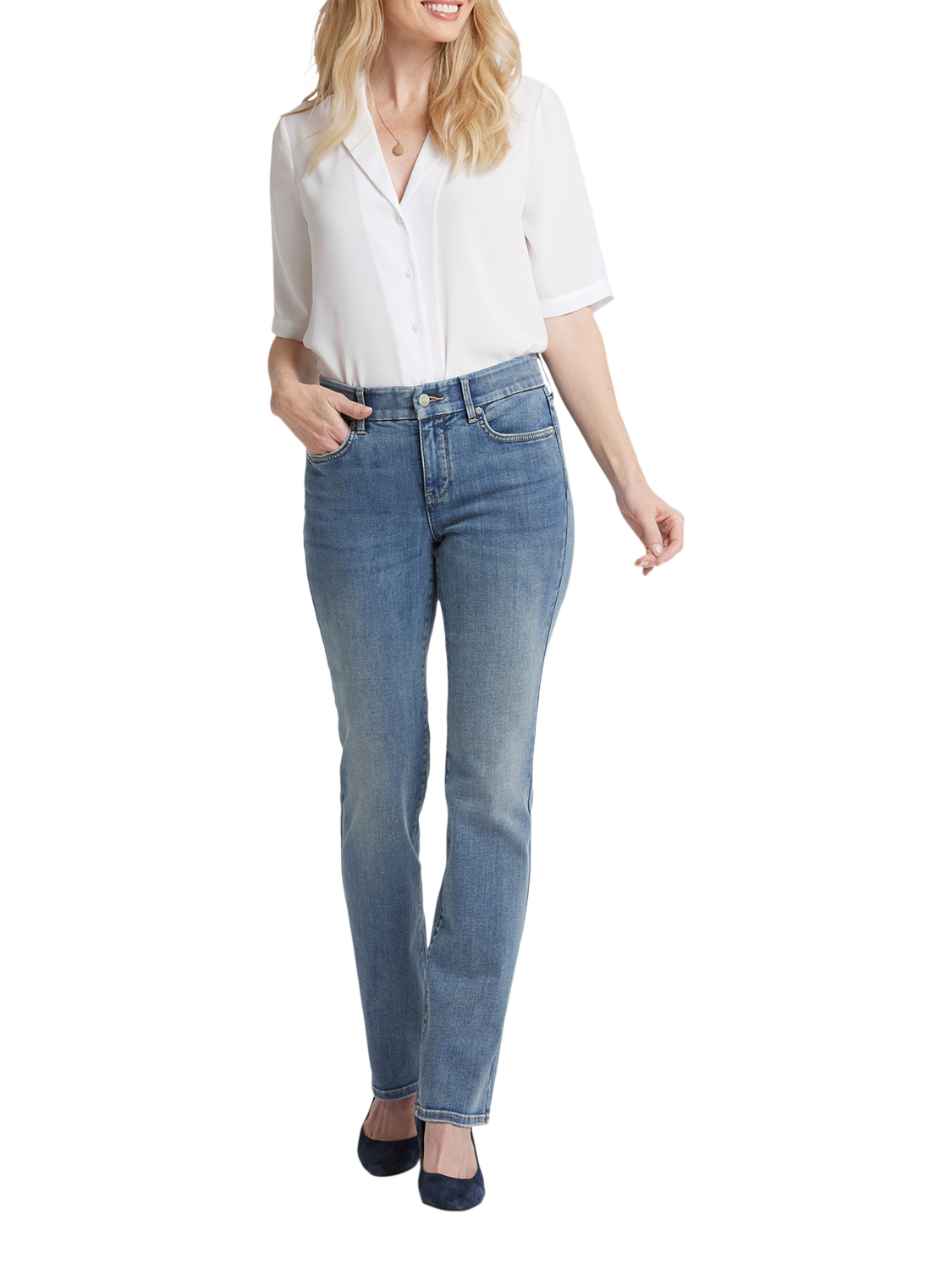 Product image 4 of 6, which shows NYDJ Waist-Match™ Marilyn Straight Jeans, Indigo Stream, XS