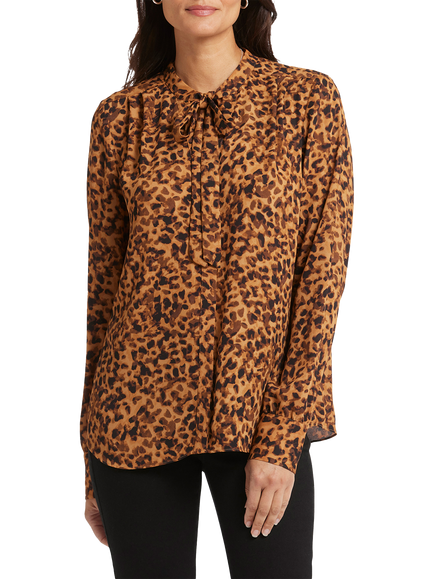NYDJ Animal Print Tie Neck Blouse, Caterina, Caterina