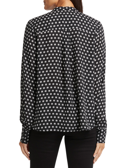 NYDJ Geometric Tile Tie Neck Top, Pearl Medallion - view 2, Pearl Medallion