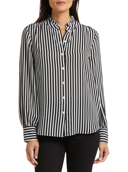 NYDJ Stripe Ruffle Neck Blouse, Citiscape, Citiscape