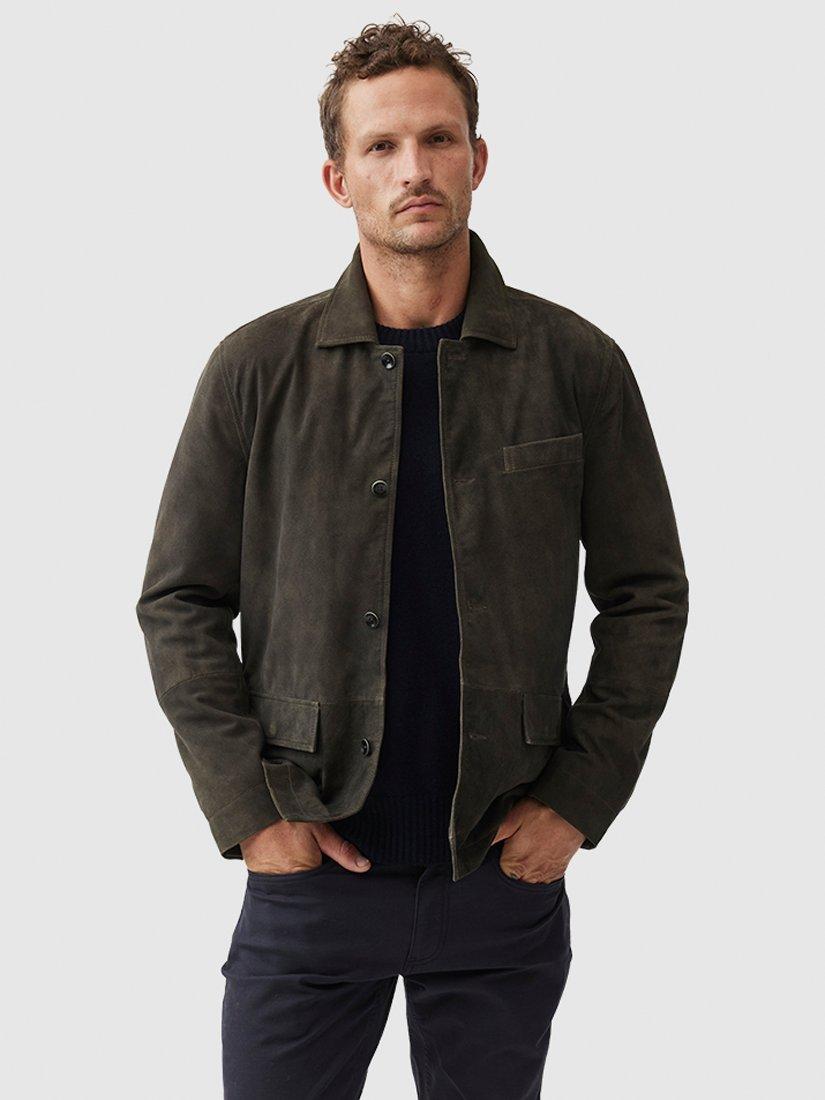 Product image 1 of 5, which shows Rodd & Gunn Somerset Premium Lightweight Suede Leather Jacket, Mouse, XS