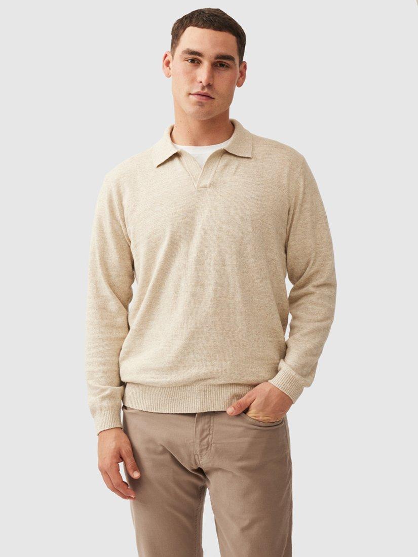 Product image 1 of 3, which shows Rodd & Gunn Fortrose Cotton Long Sleeve Knitted Polo, Natural, S