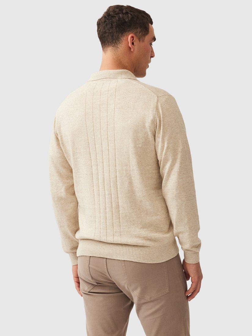 Product image 3 of 3, which shows Rodd & Gunn Fortrose Cotton Long Sleeve Knitted Polo, Natural, S