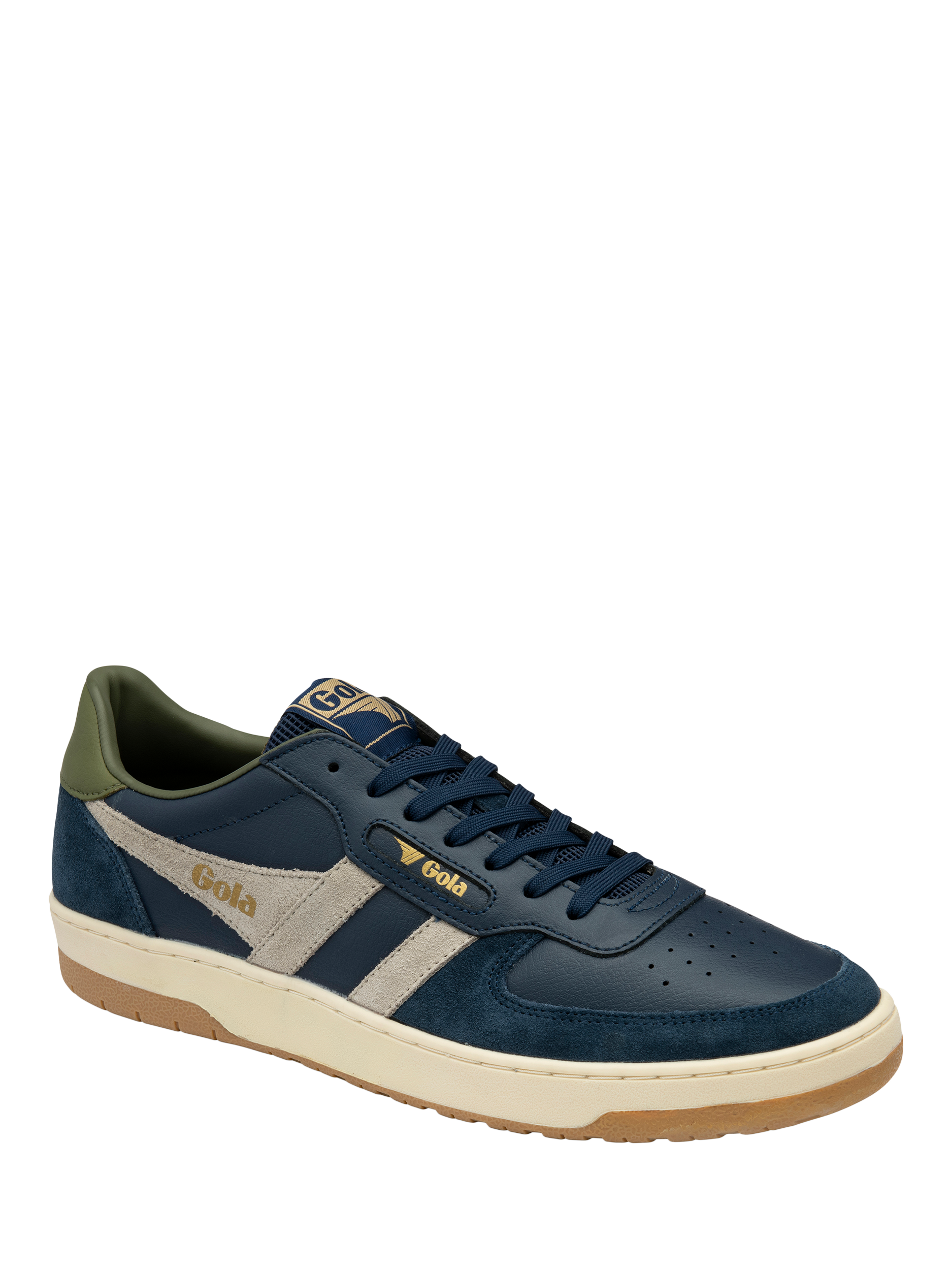 Product image 2 of 5, which shows Gola Classics Hawk Leather Trainers, Navy/Multi, 6