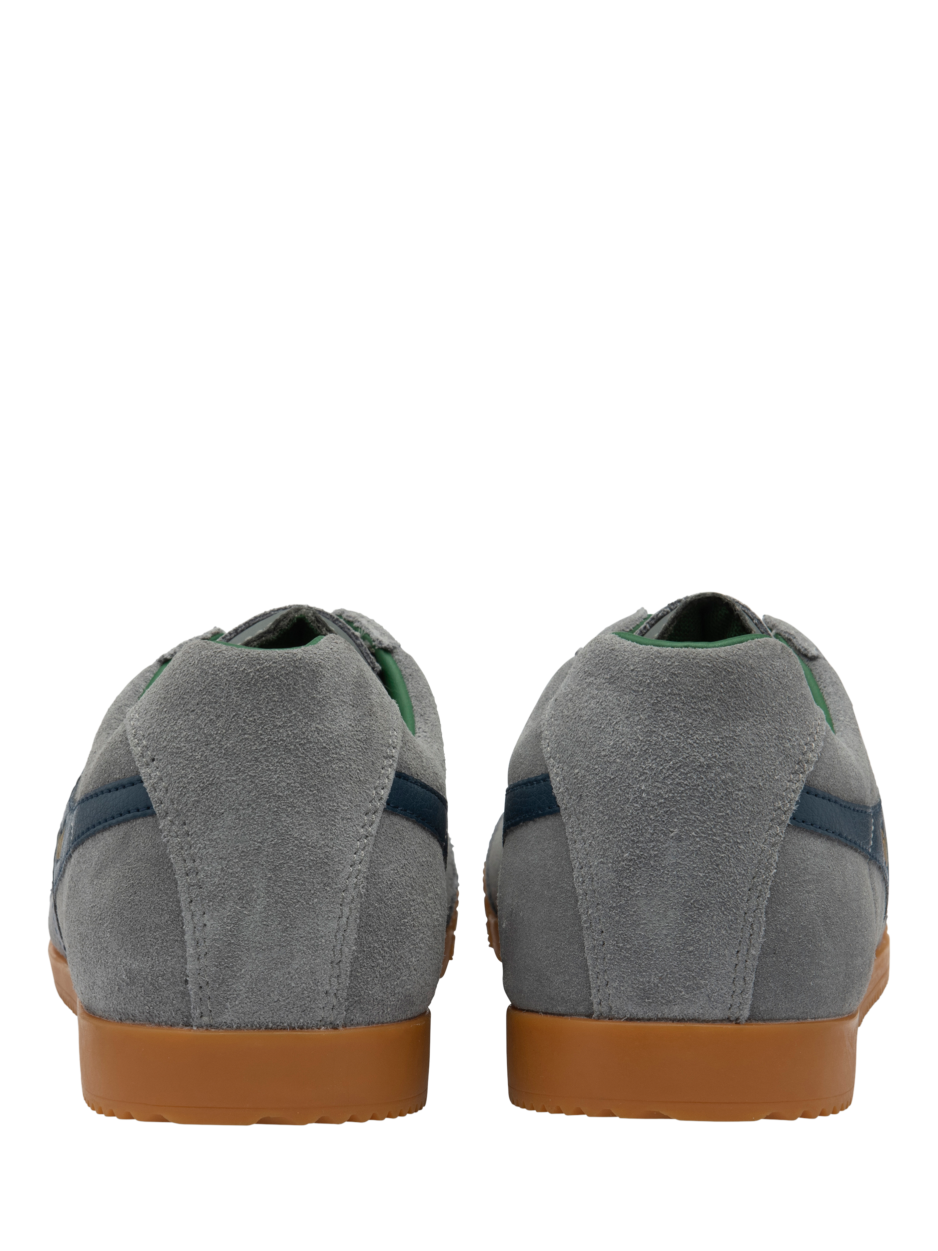 Product image 4 of 5, which shows Gola Harrier Suede Heritage Trainers, Ash/Navy/Evergreen, 6