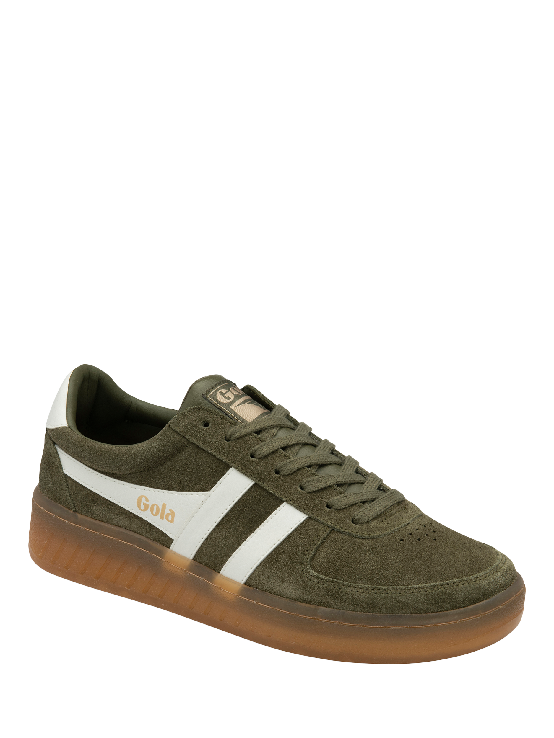 Product image 2 of 5, which shows Gola Classics Grandslam Suede Trainers, Khaki/Off White/Gum, 6