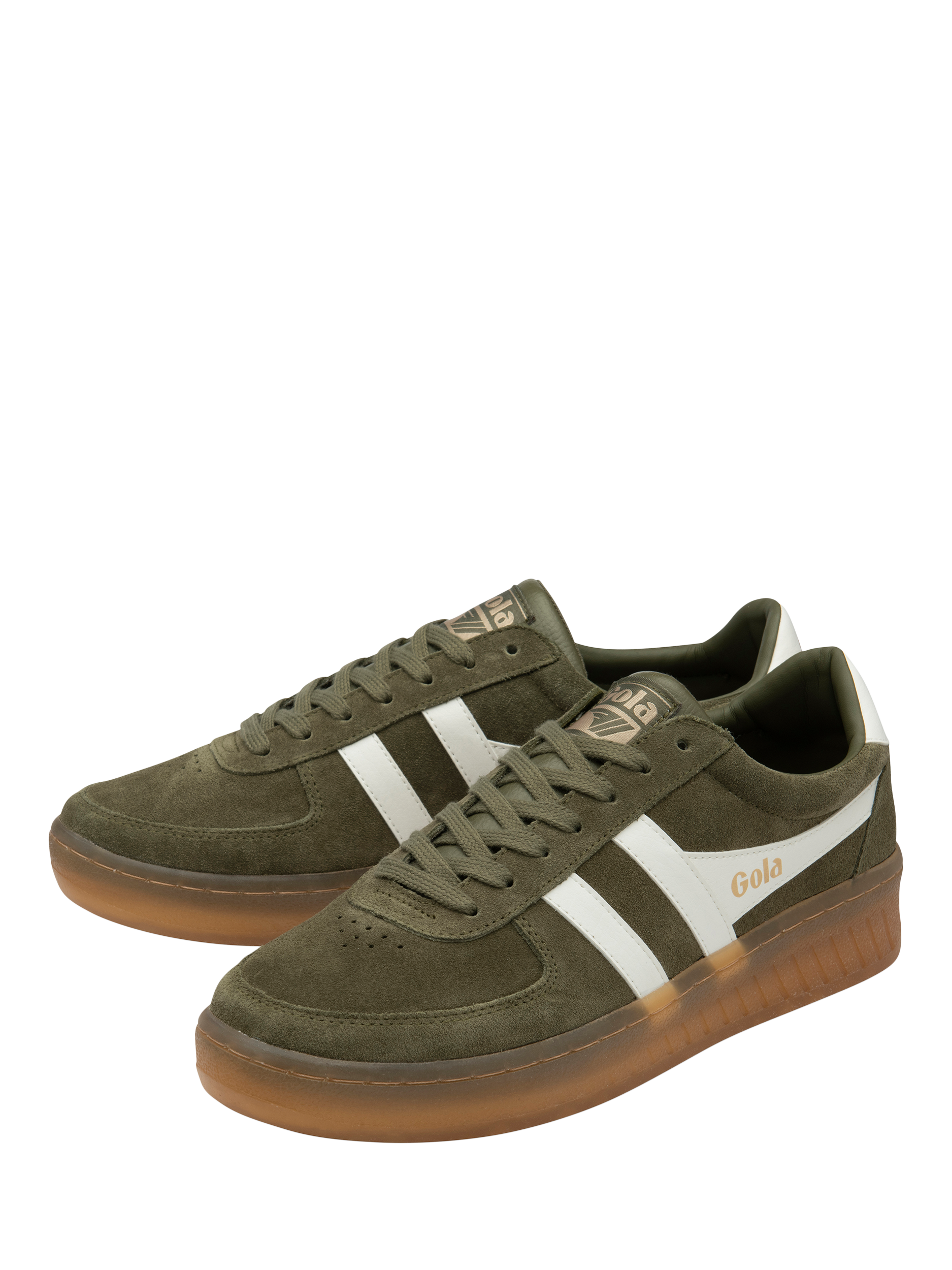 Product image 3 of 5, which shows Gola Classics Grandslam Suede Trainers, Khaki/Off White/Gum, 6