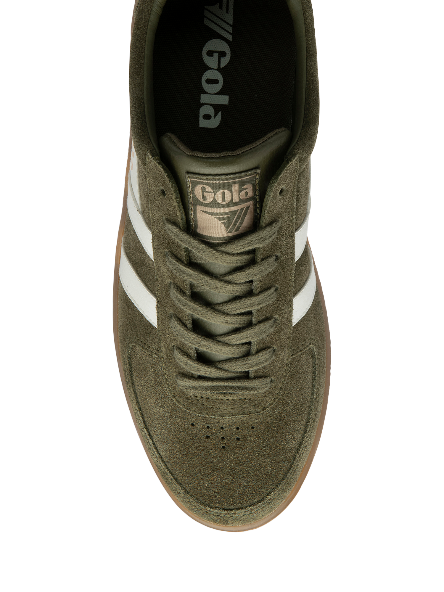 Product image 5 of 5, which shows Gola Classics Grandslam Suede Trainers, Khaki/Off White/Gum, 6