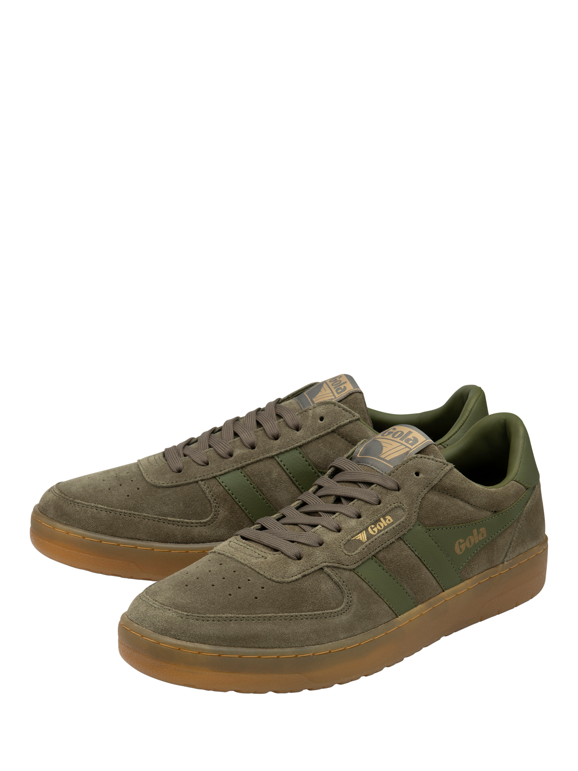 Product image 3 of 5, which shows Gola Hawk Suede '86 Trainers, Khaki/Gum, 8