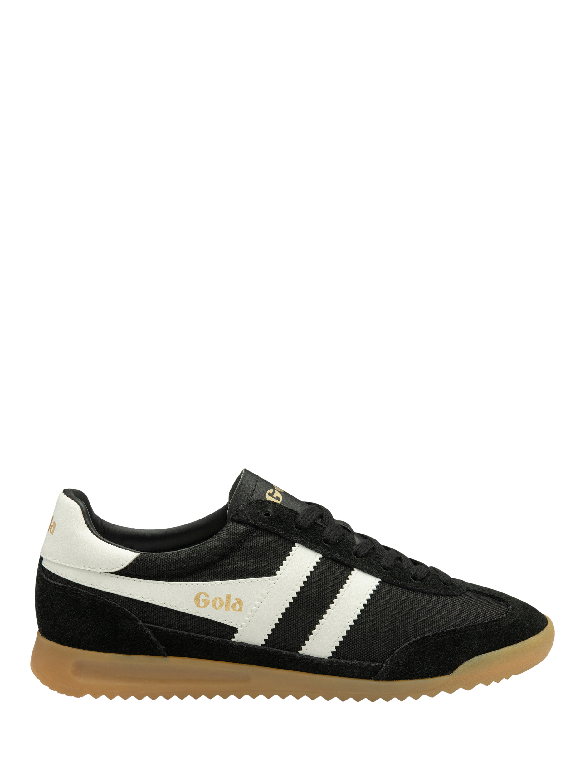 Product image 1 of 5, which shows Gola Classics Tornado Lace Up Trainers, Black/Off White, 7