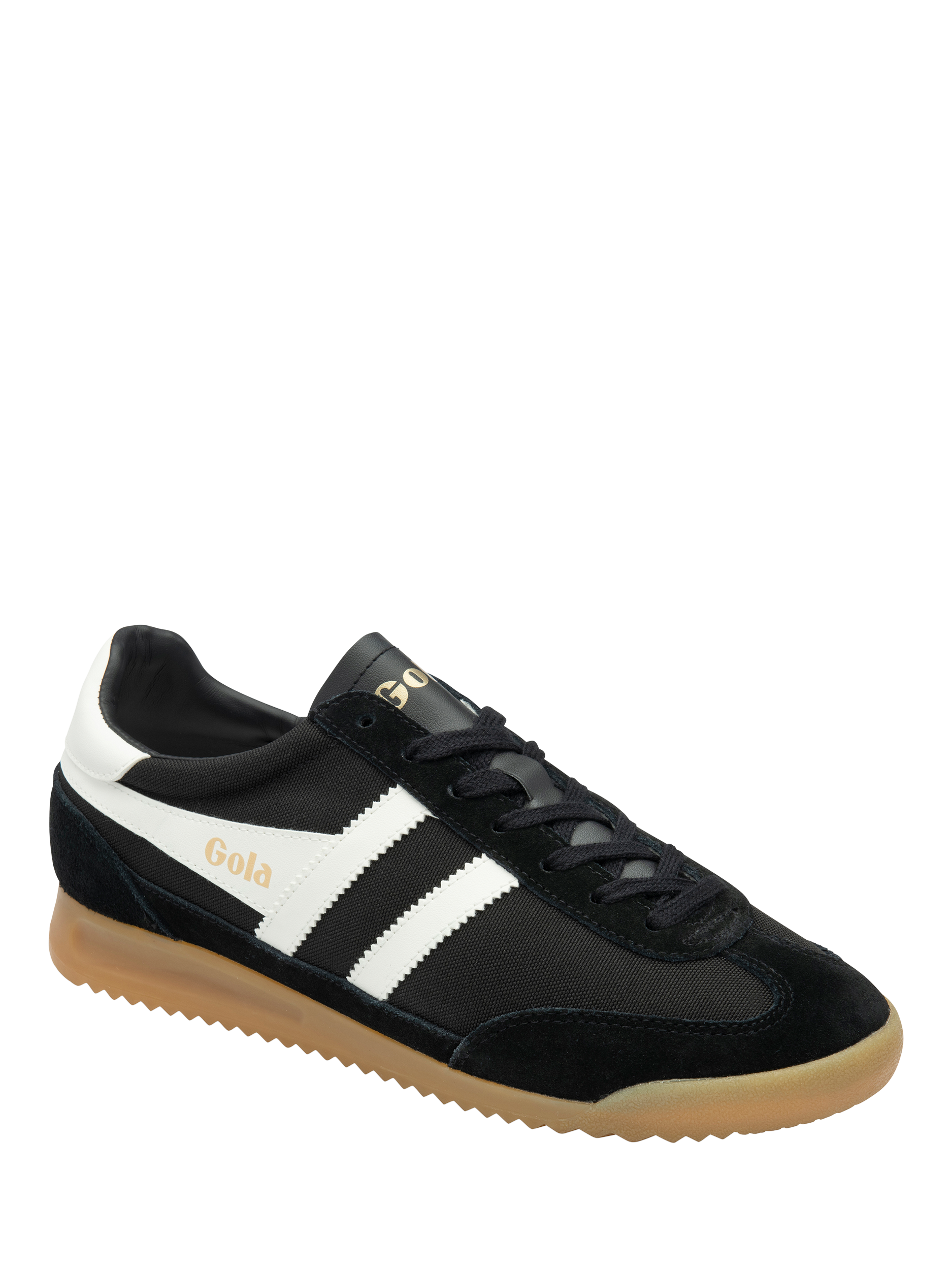 Product image 2 of 5, which shows Gola Classics Tornado Lace Up Trainers, Black/Off White, 7