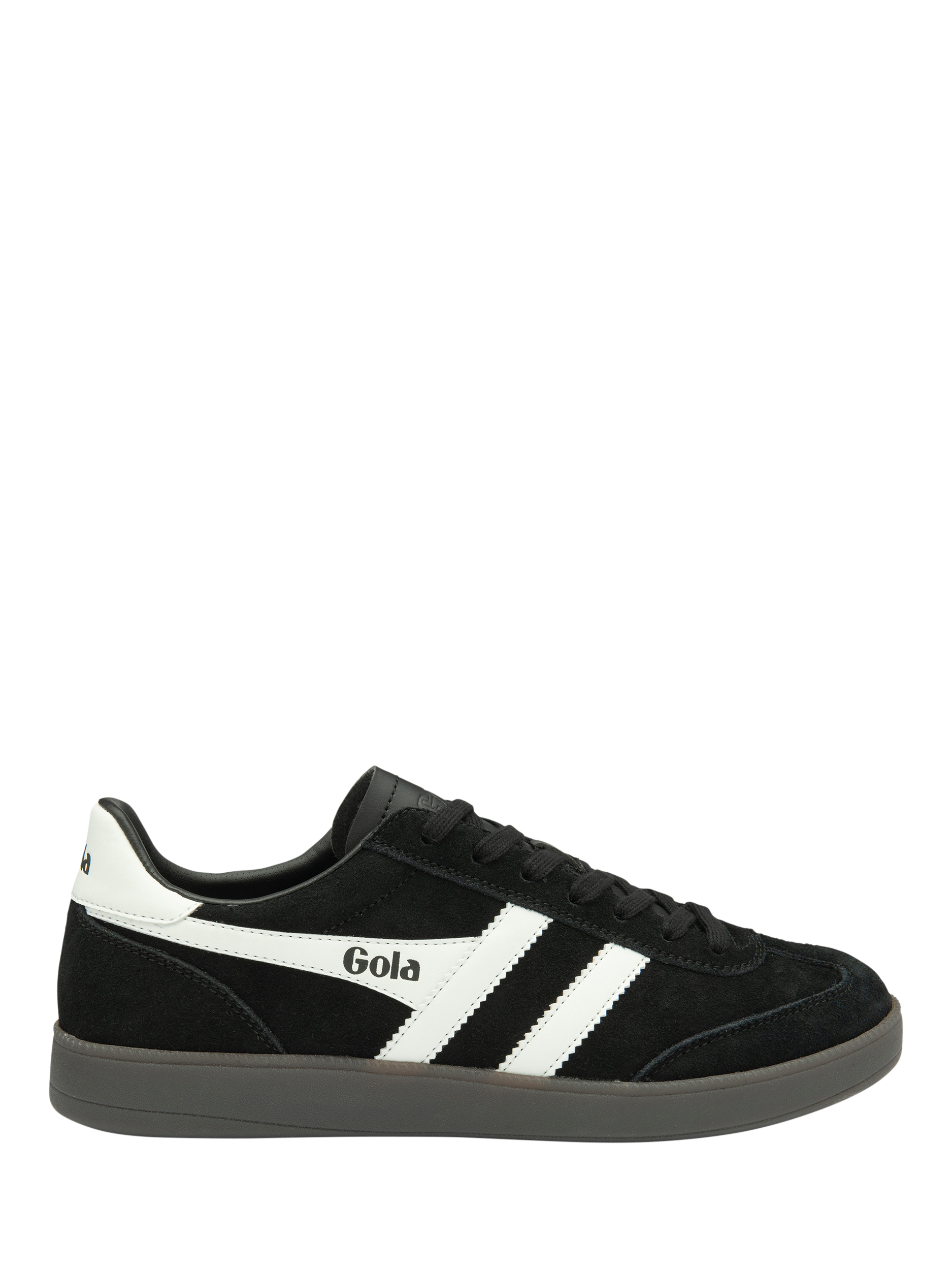 Product image 1 of 5, which shows Gola Viper Suede Trainers, Black/White/Dark Gum, 6
