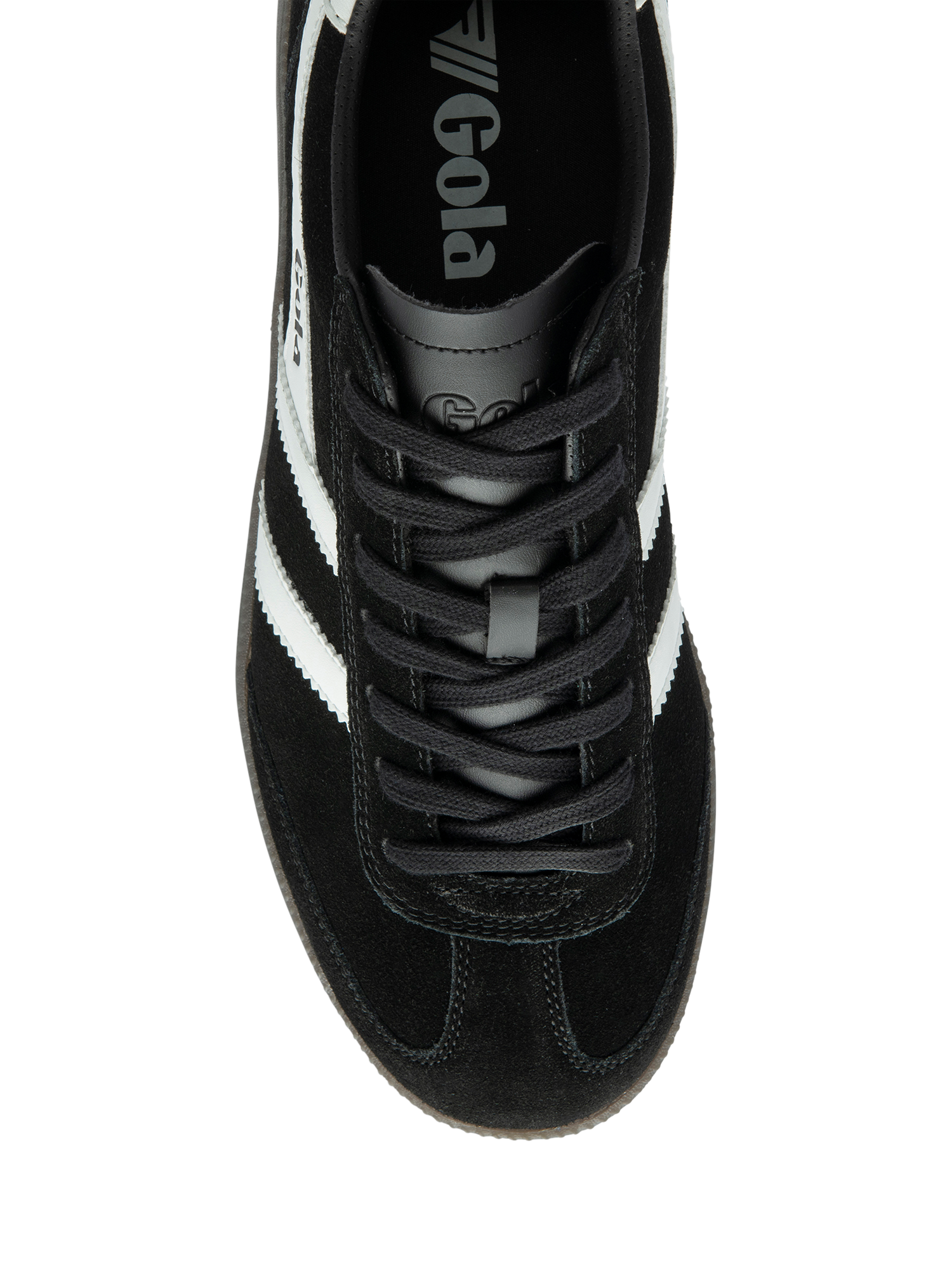 Product image 5 of 5, which shows Gola Viper Suede Trainers, Black/White/Dark Gum, 6