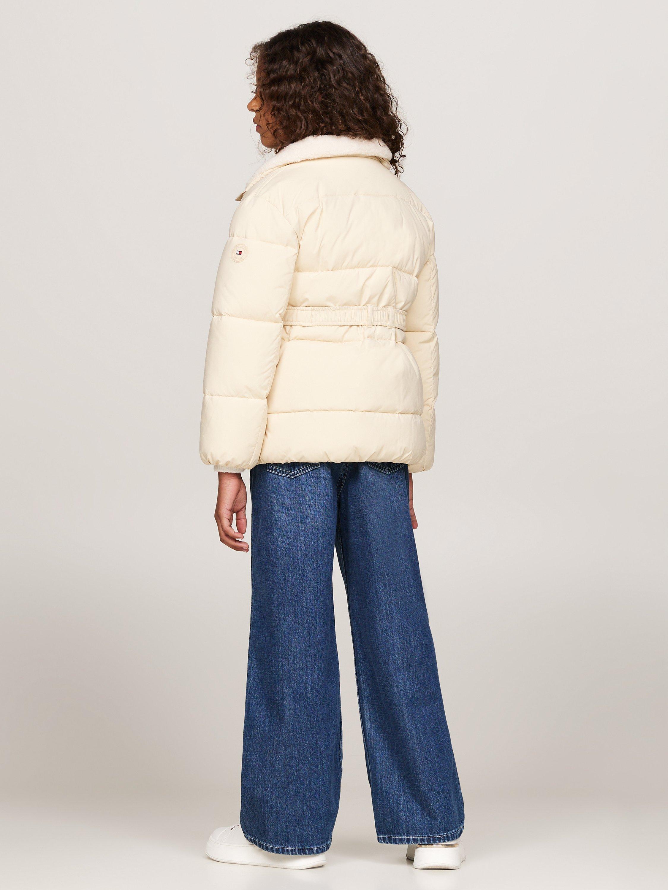 Product image 2 of 5, which shows Tommy Hilfiger Kids' Teddy Collar Puffer Jacket, Country Ivory, 16 years
