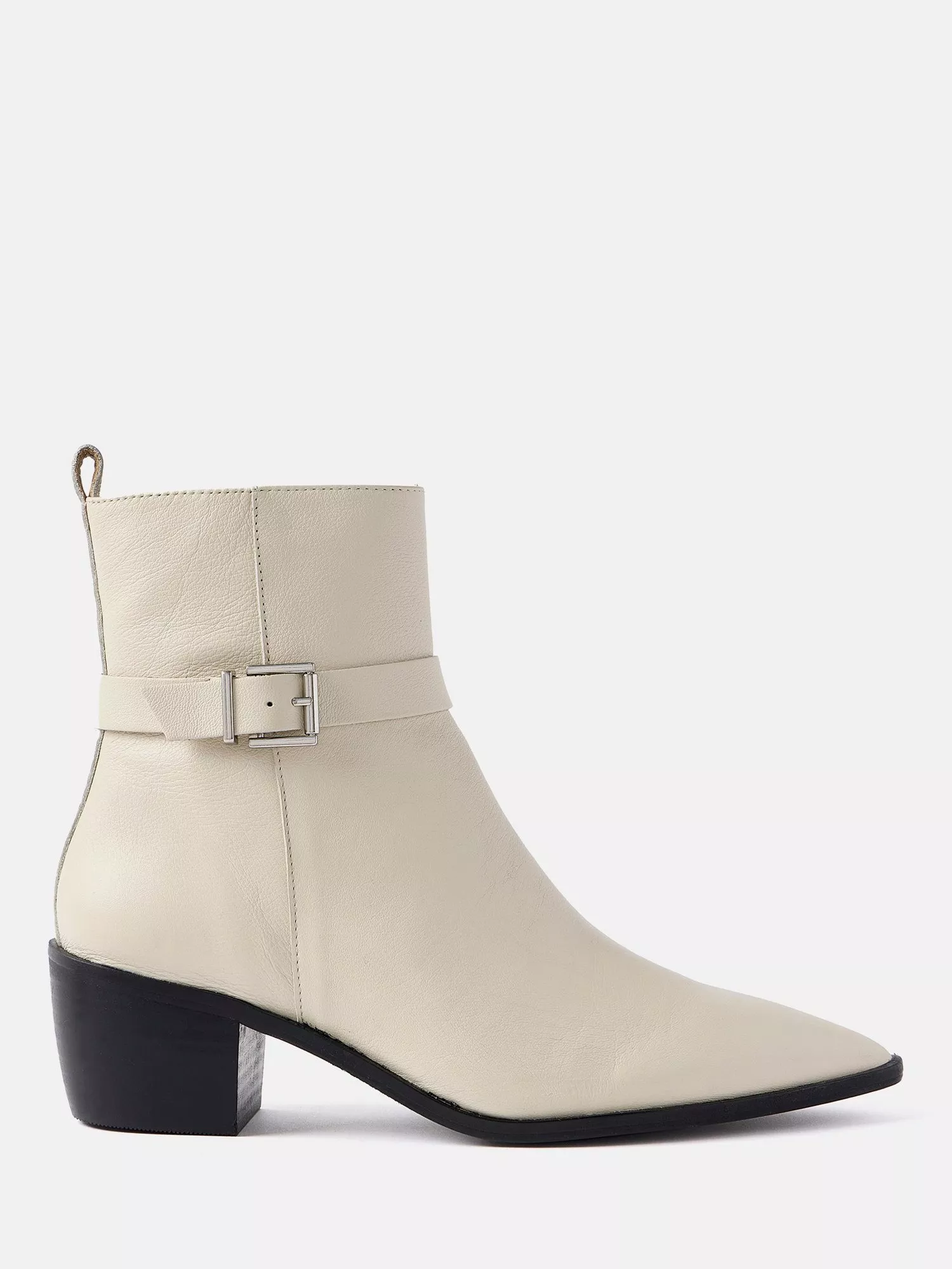Mint Velvet Leather Buckled Ankle Boots Cream