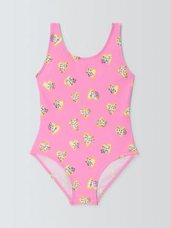 John Lewis Kids' Animal Print Hearts Swimsuit, Pink, Pink