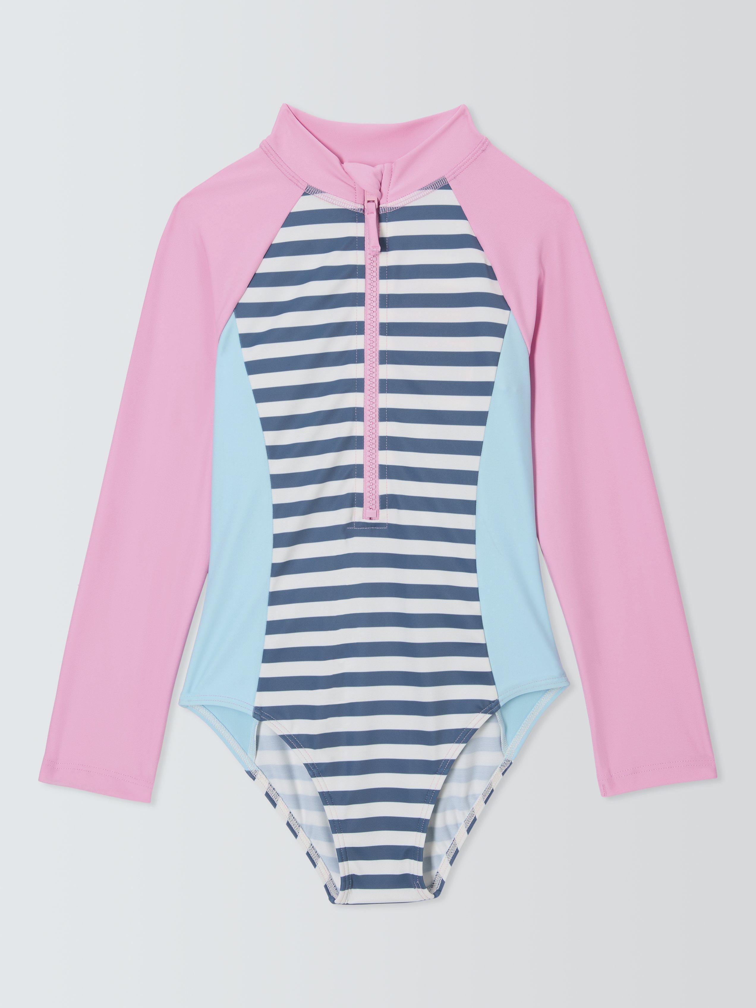 Product image 1 of 3, which shows John Lewis Kids' Long Sleeve Stripe Swimsuit, Multi, 2 years