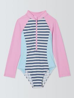 John Lewis Kids' Long Sleeve Stripe Swimsuit, Multi, Multi