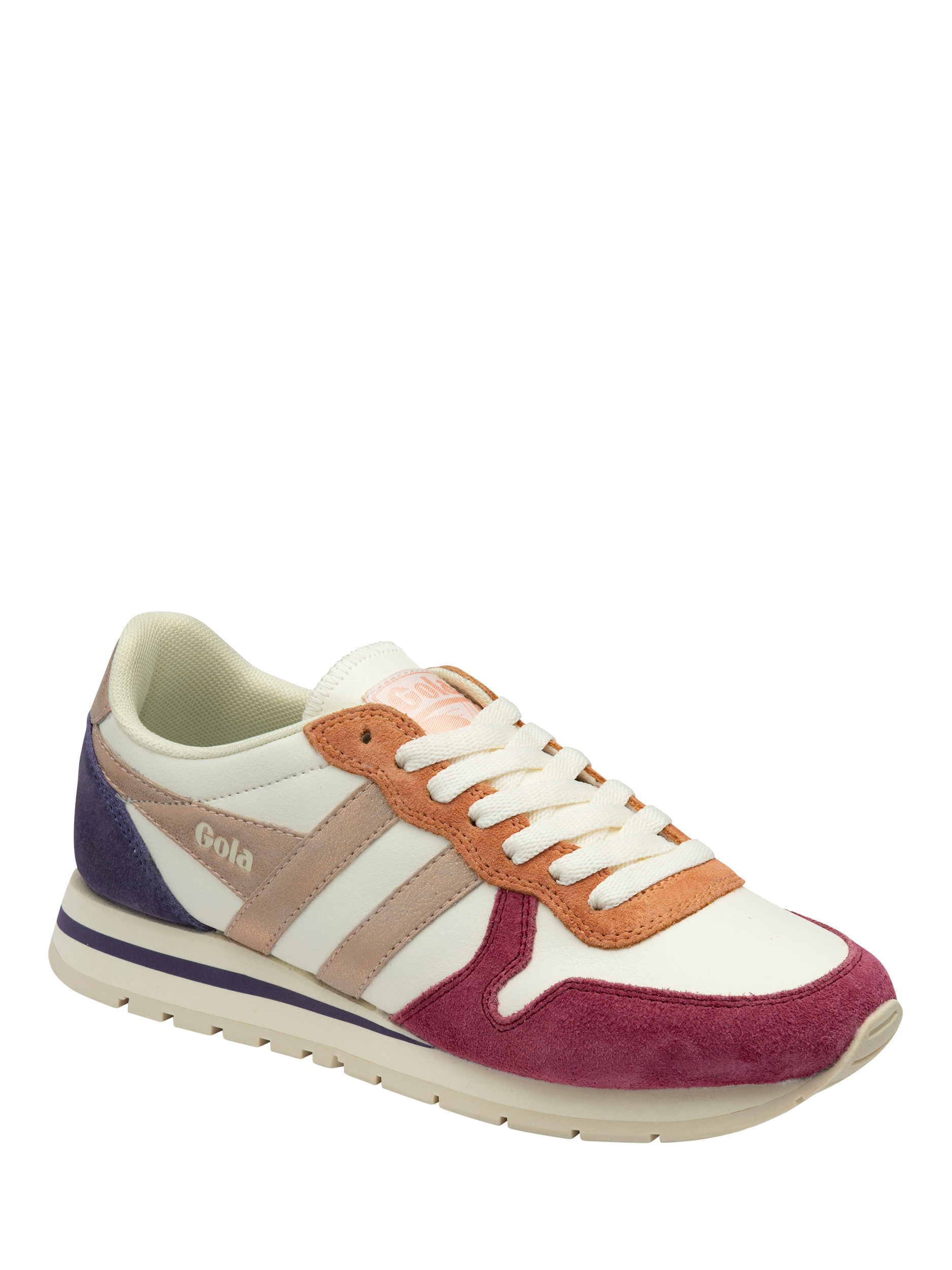 Product image 2 of 5, which shows Gola Classics Daytona Quadrant Trainers, White/Cerise/Rose Gold/Plum, 4