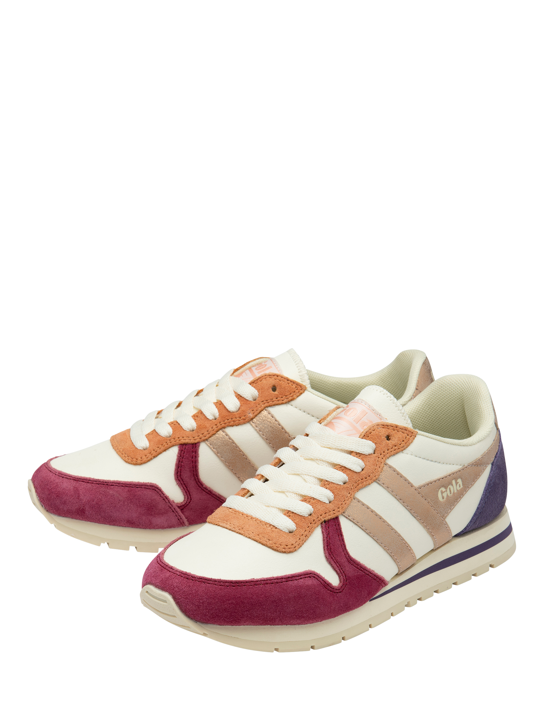 Product image 3 of 5, which shows Gola Classics Daytona Quadrant Trainers, White/Cerise/Rose Gold/Plum, 4