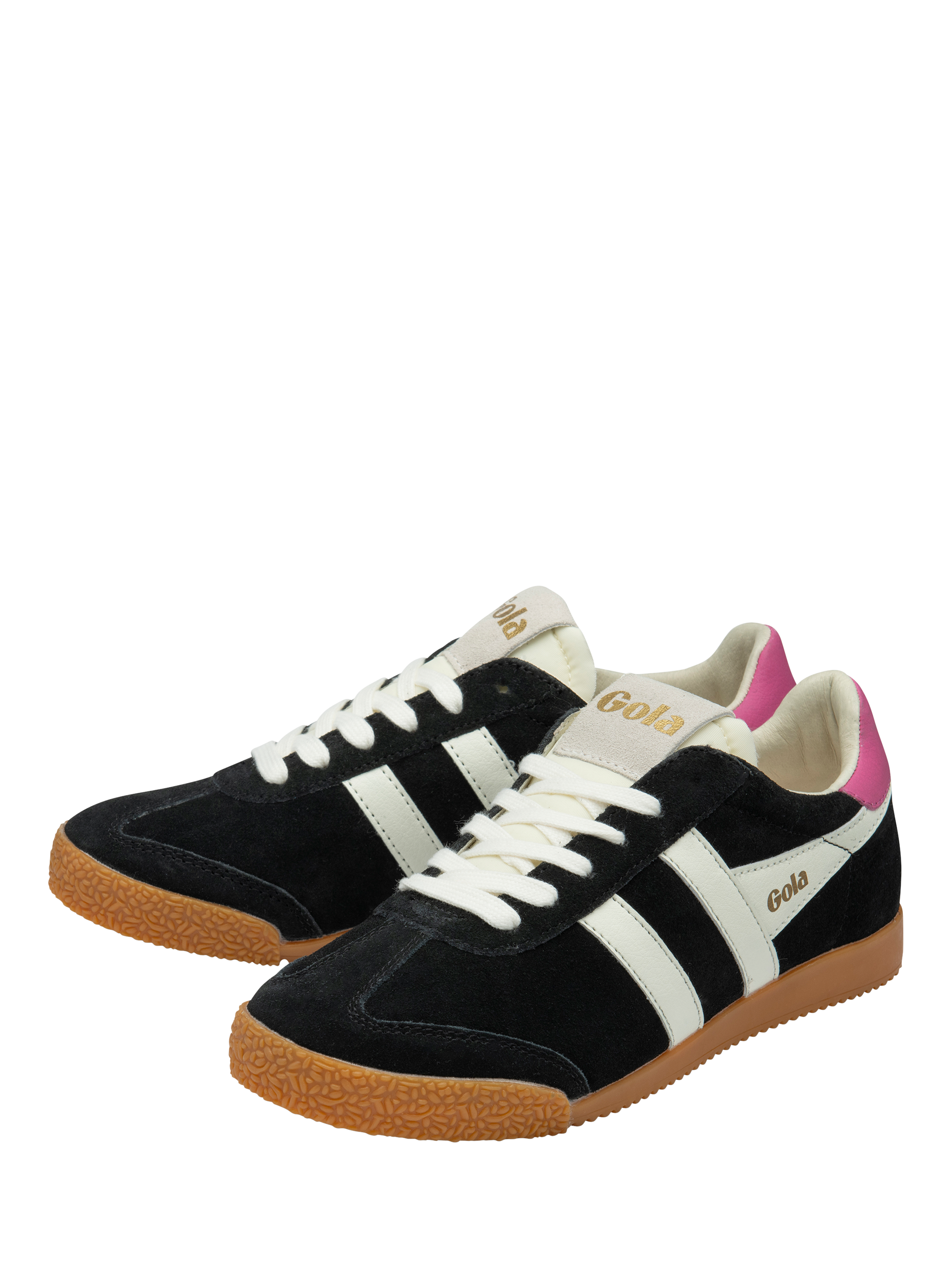Product image 3 of 5, which shows Gola Elan Suede Trainers, Blackoffwhitefuchsia, 9