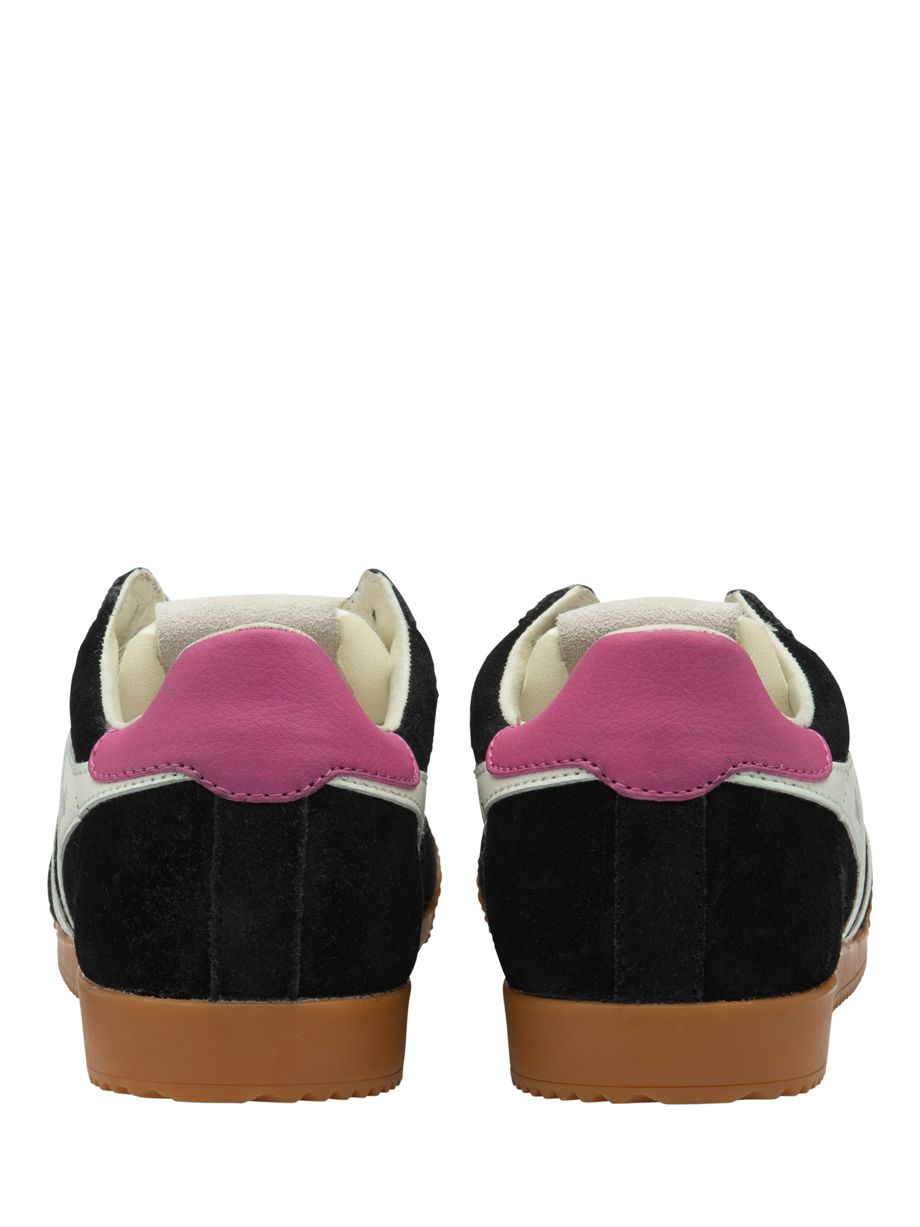Product image 4 of 5, which shows Gola Elan Suede Trainers, Blackoffwhitefuchsia, 9