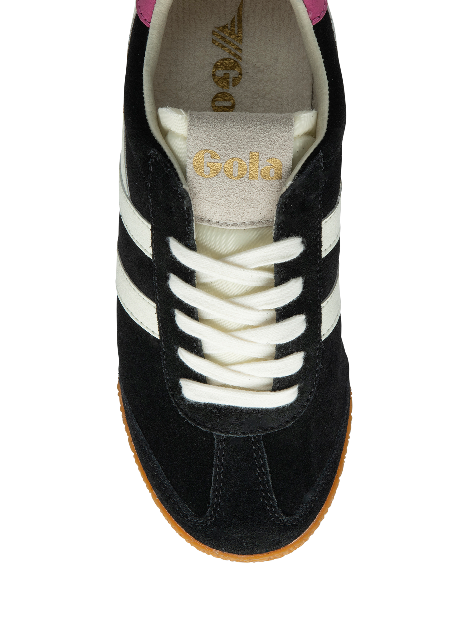 Product image 5 of 5, which shows Gola Elan Suede Trainers, Blackoffwhitefuchsia, 9