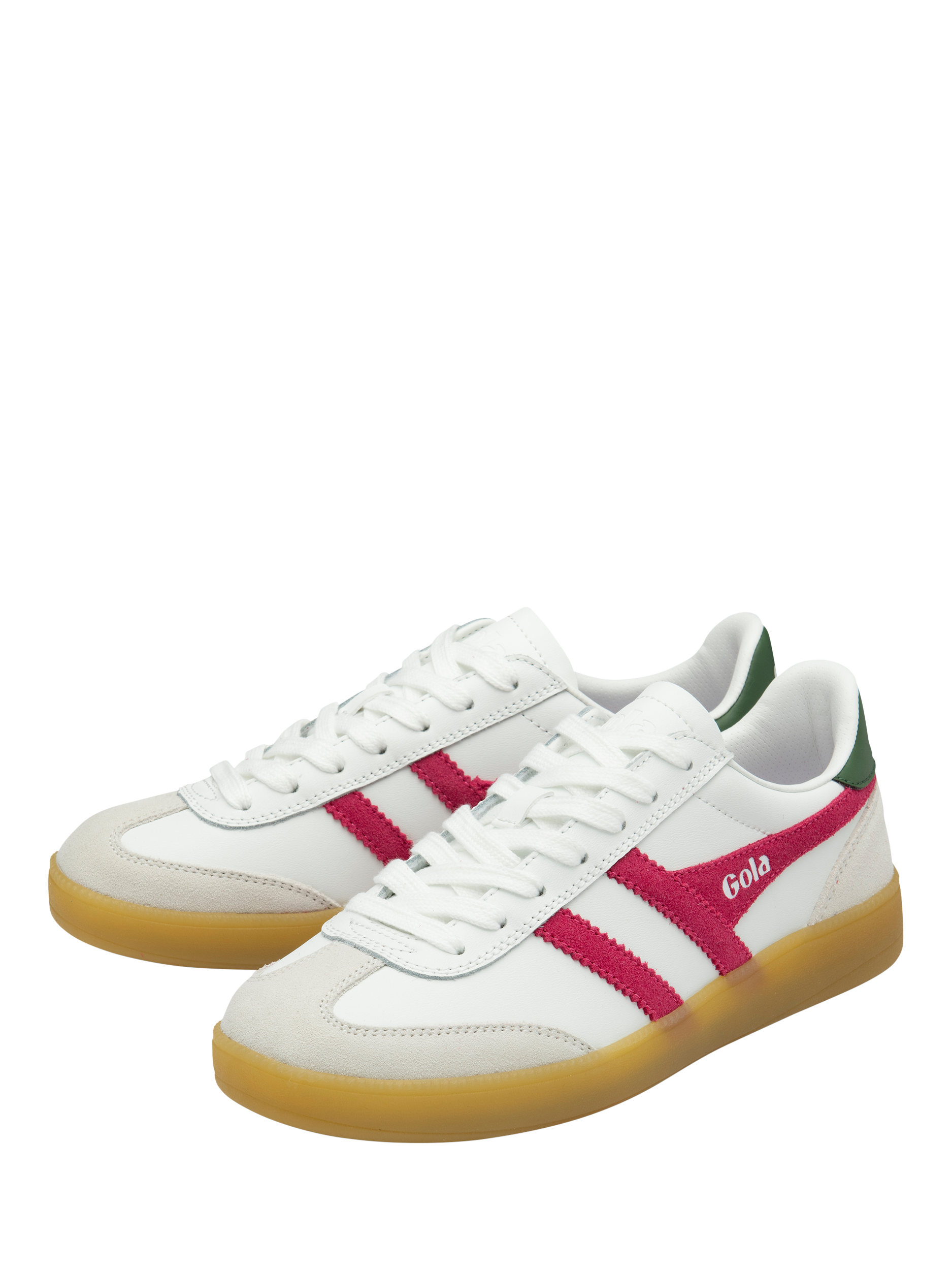 Product image 3 of 5, which shows Gola Viper Leather Trainers, White/Fuchsia/Evergreen, 4