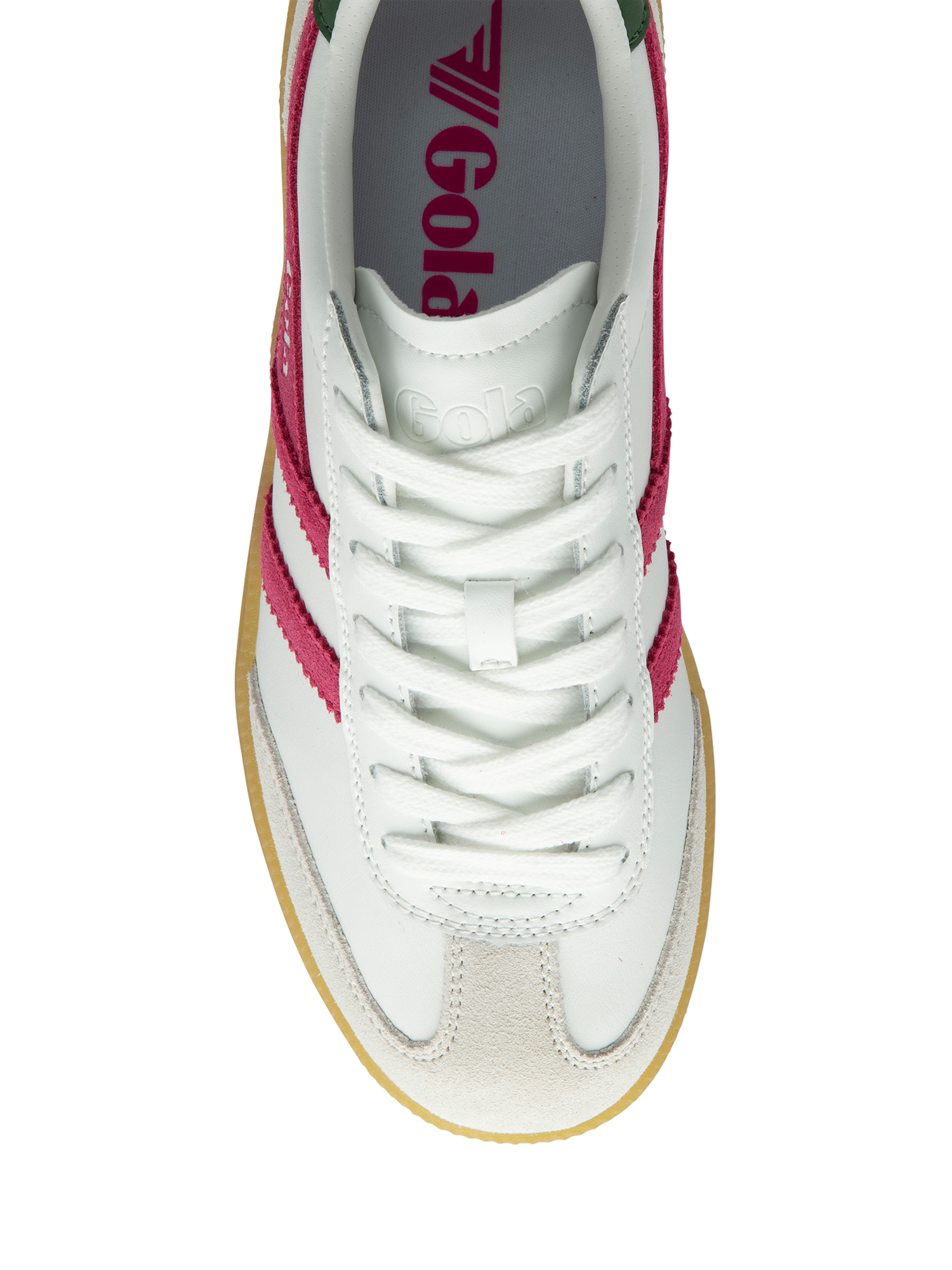 Product image 5 of 5, which shows Gola Viper Leather Trainers, White/Fuchsia/Evergreen, 4