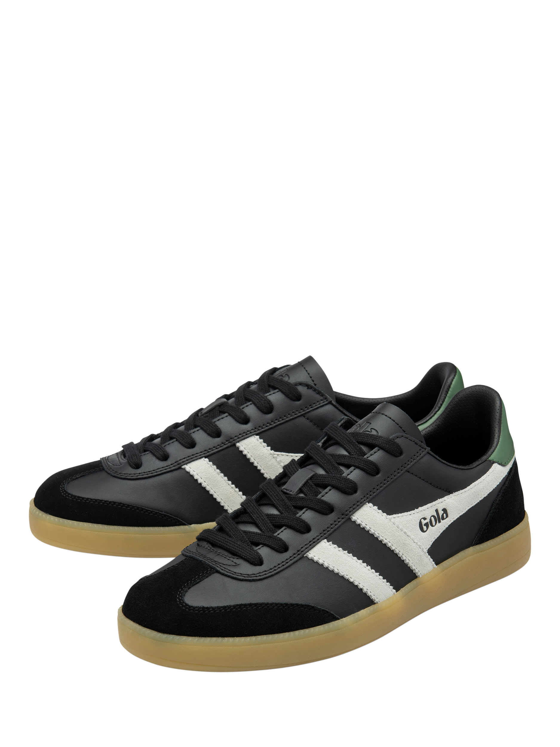 Product image 3 of 5, which shows Gola Viper Leather Trainers, Black/White/Evergreen/Gum, 6