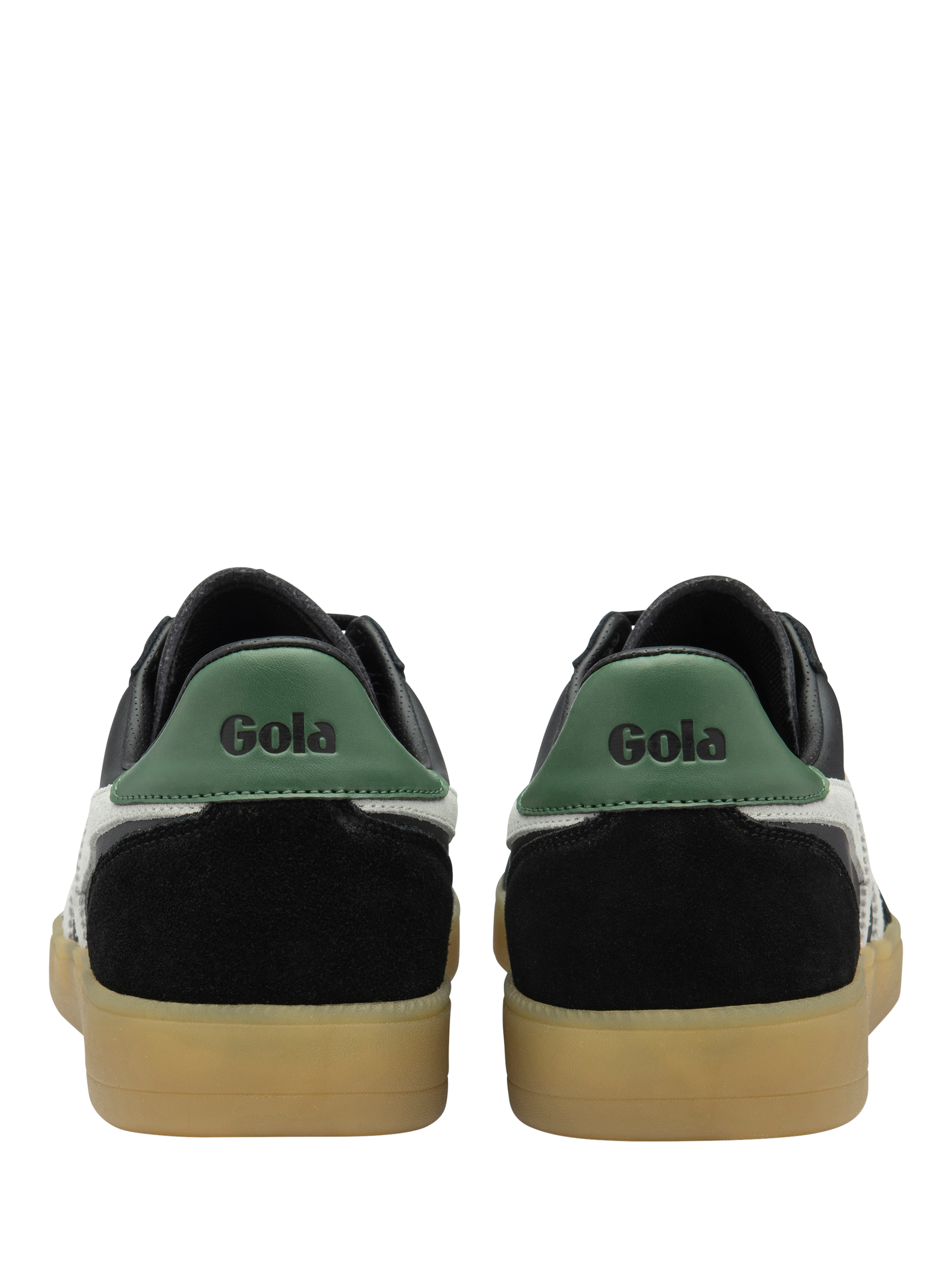 Product image 4 of 5, which shows Gola Viper Leather Trainers, Black/White/Evergreen/Gum, 6