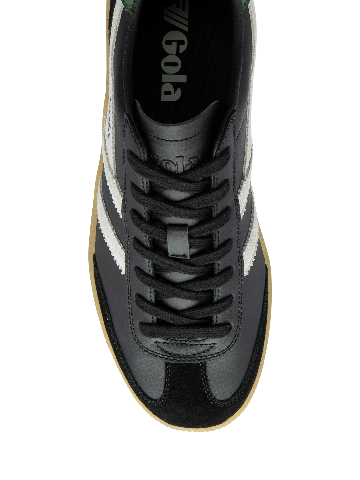 Product image 5 of 5, which shows Gola Viper Leather Trainers, Black/White/Evergreen/Gum, 6