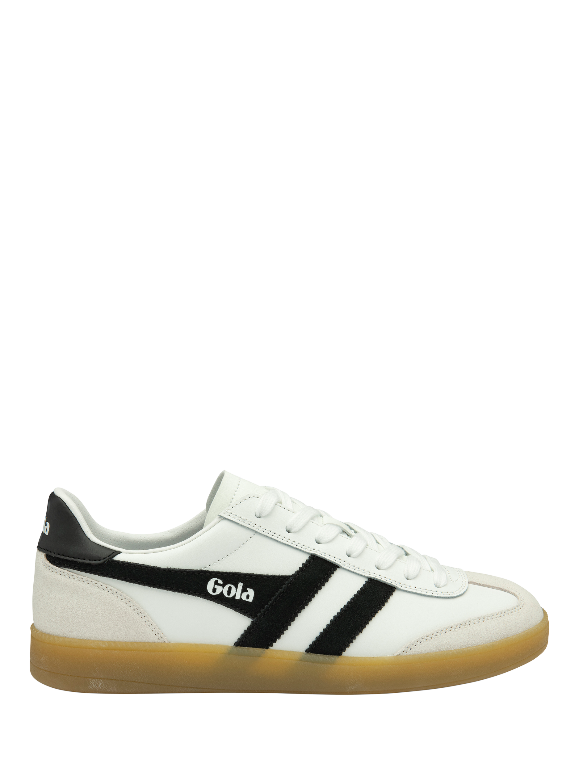 Product image 1 of 5, which shows Gola Viper Leather Trainers, White/Black/Gum, 6