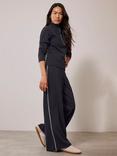 Mint Velvet Pinstripe Wide Leg Trousers, Navy