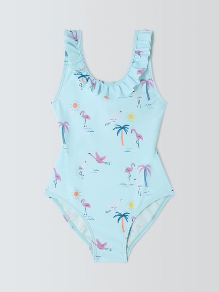 John Lewis Kids' Flamingo Swimsuit, Blue, Blue