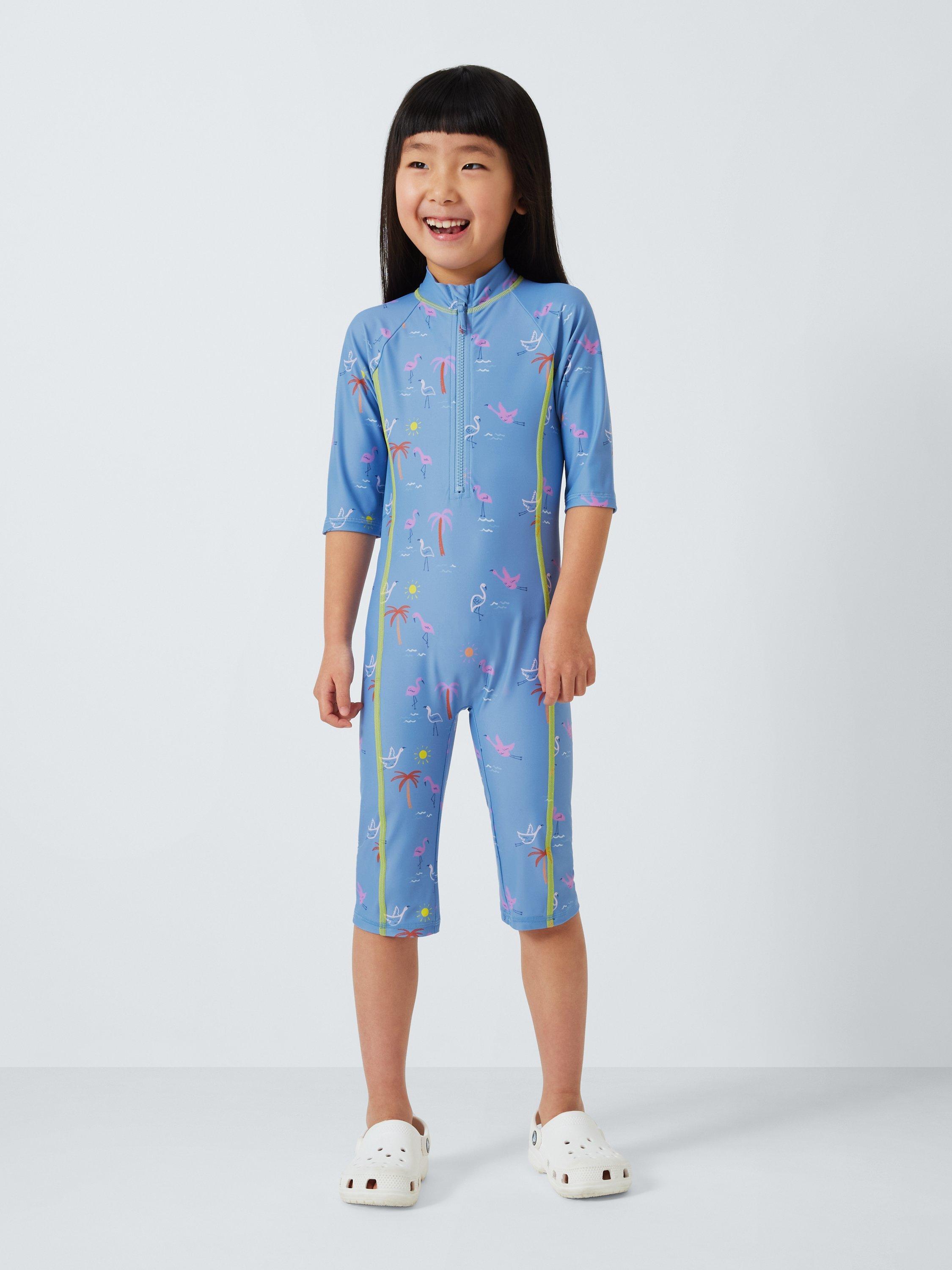 Product image 2 of 7, which shows John Lewis Kids' Flamingo Sunpro Swimsuit, Blue, 3 years