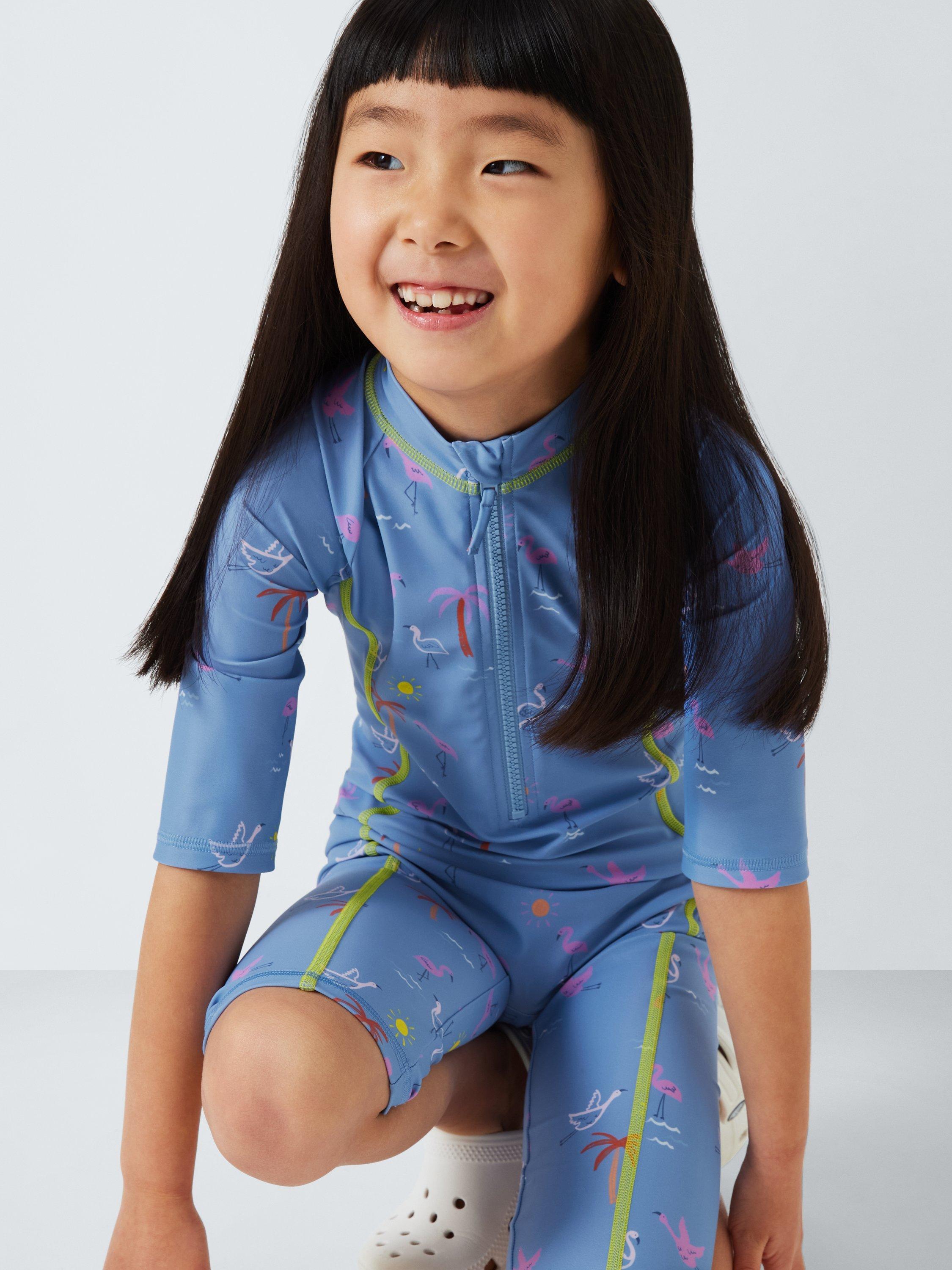 Product image 4 of 7, which shows John Lewis Kids' Flamingo Sunpro Swimsuit, Blue, 3 years