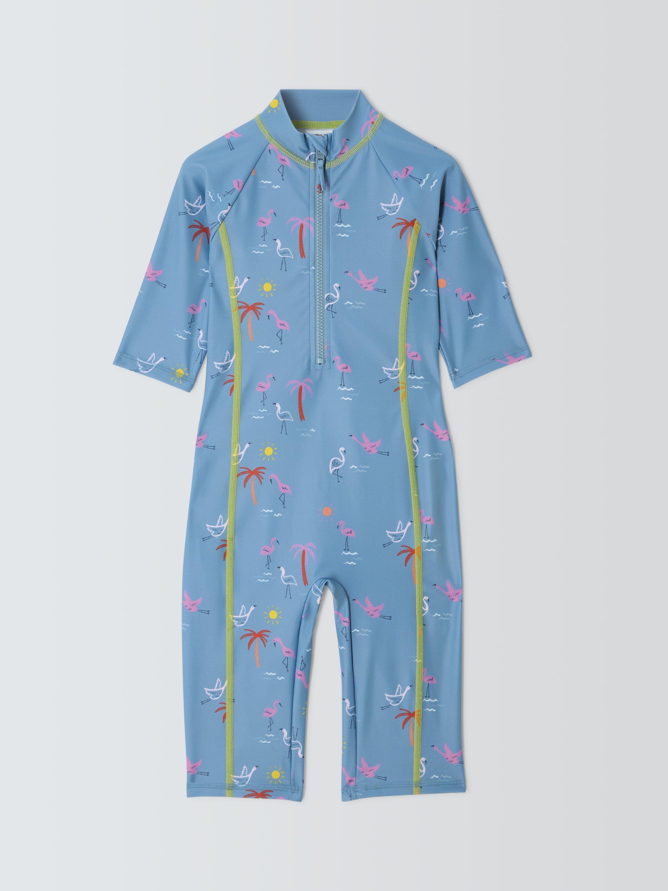 Product image 3 of 7, which shows John Lewis Kids' Flamingo Sunpro Swimsuit, Blue, 3 years