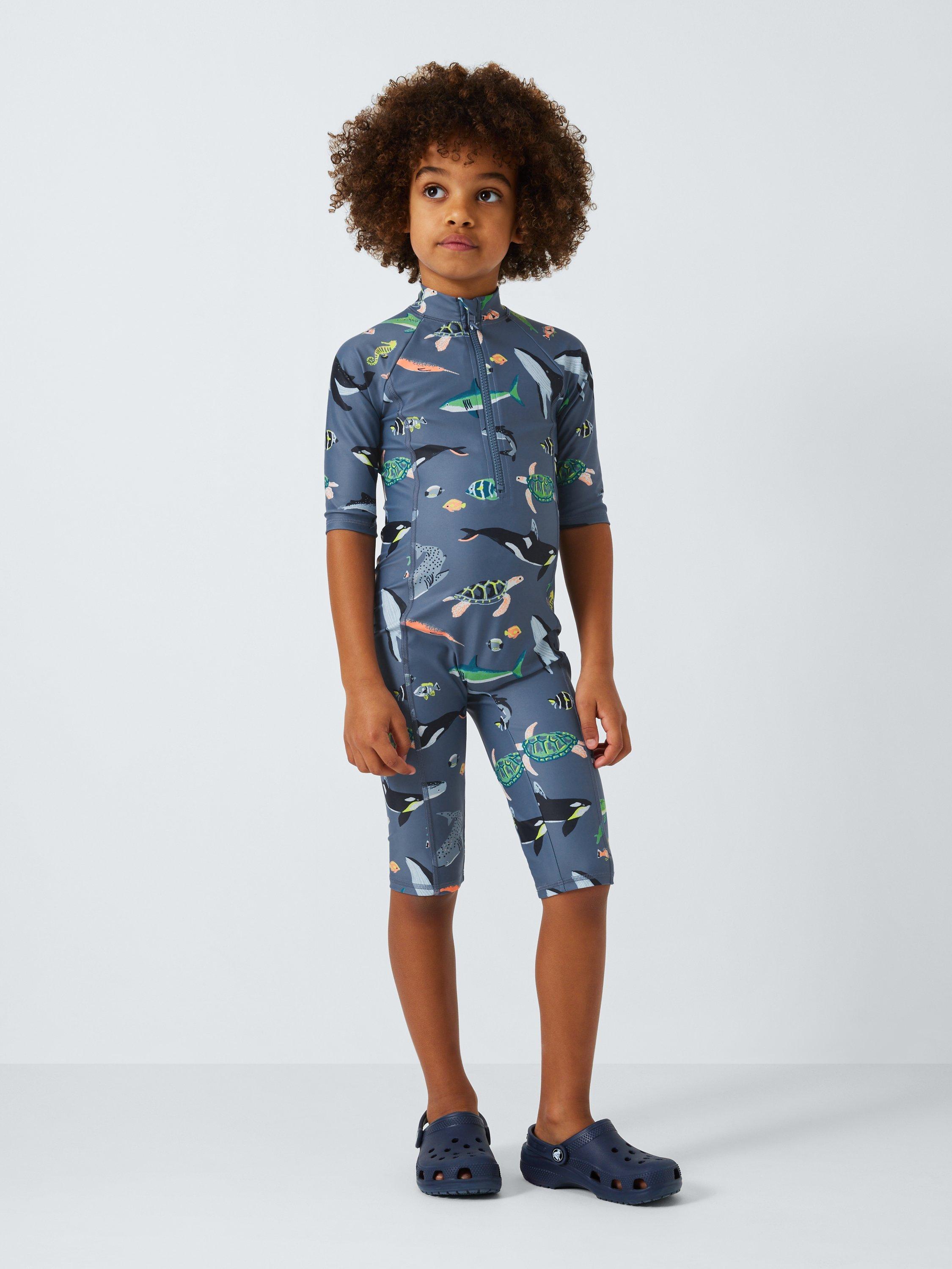Product image 2 of 7, which shows John Lewis Kids' Deep Waters Sunpro Swimsuit, Blue, 2 years