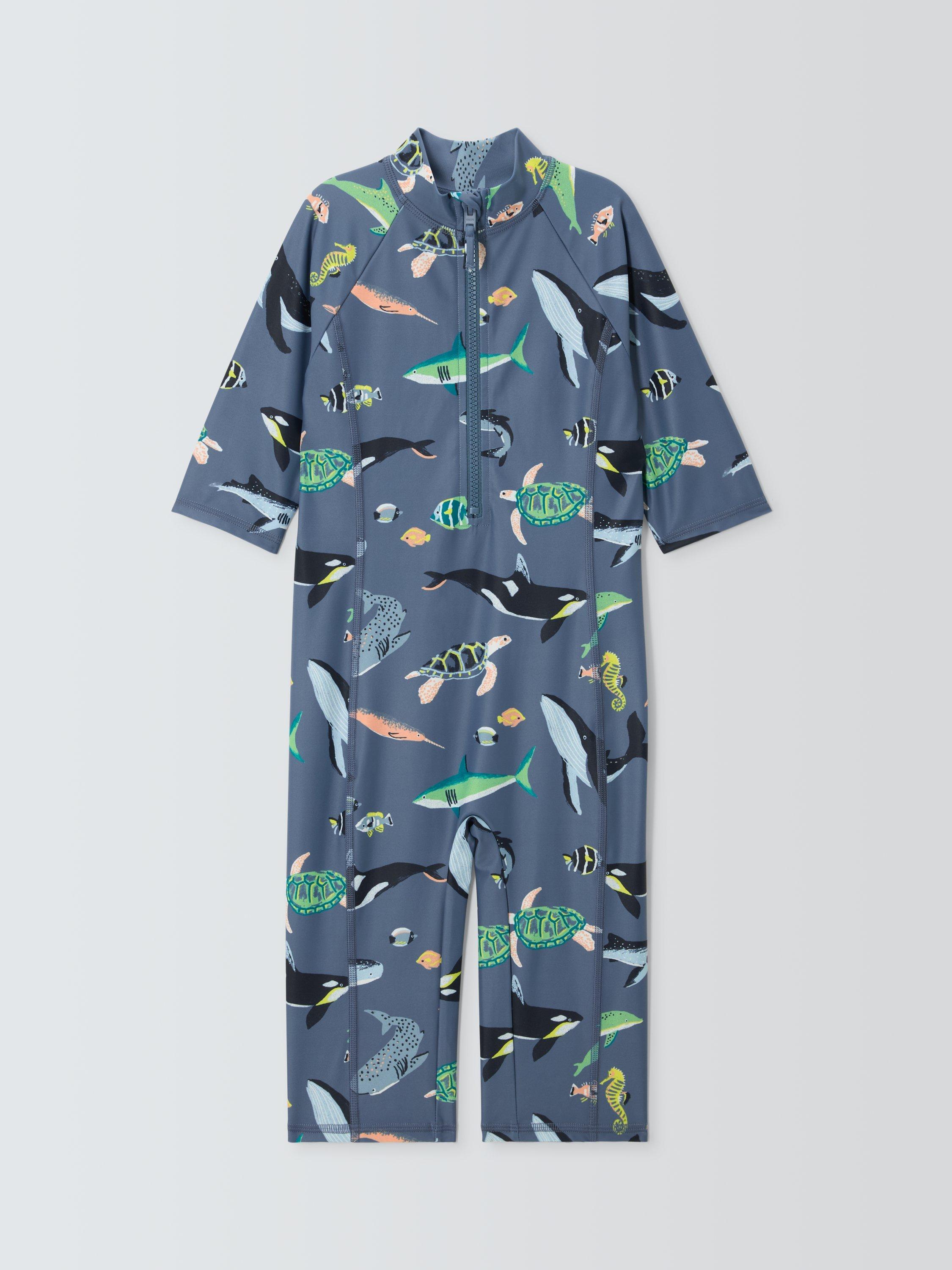 Product image 3 of 7, which shows John Lewis Kids' Deep Waters Sunpro Swimsuit, Blue, 2 years