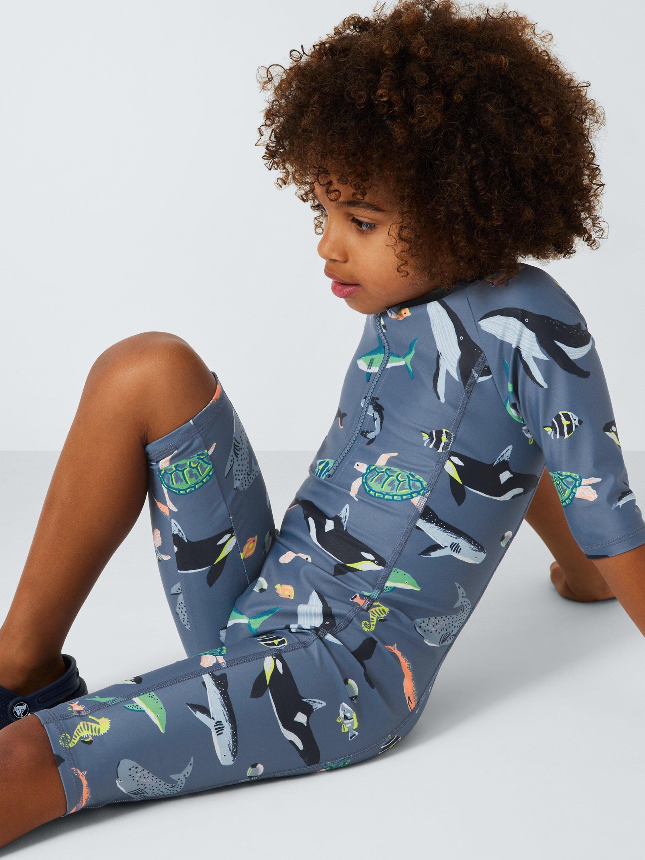 Product image 4 of 7, which shows John Lewis Kids' Deep Waters Sunpro Swimsuit, Blue, 2 years