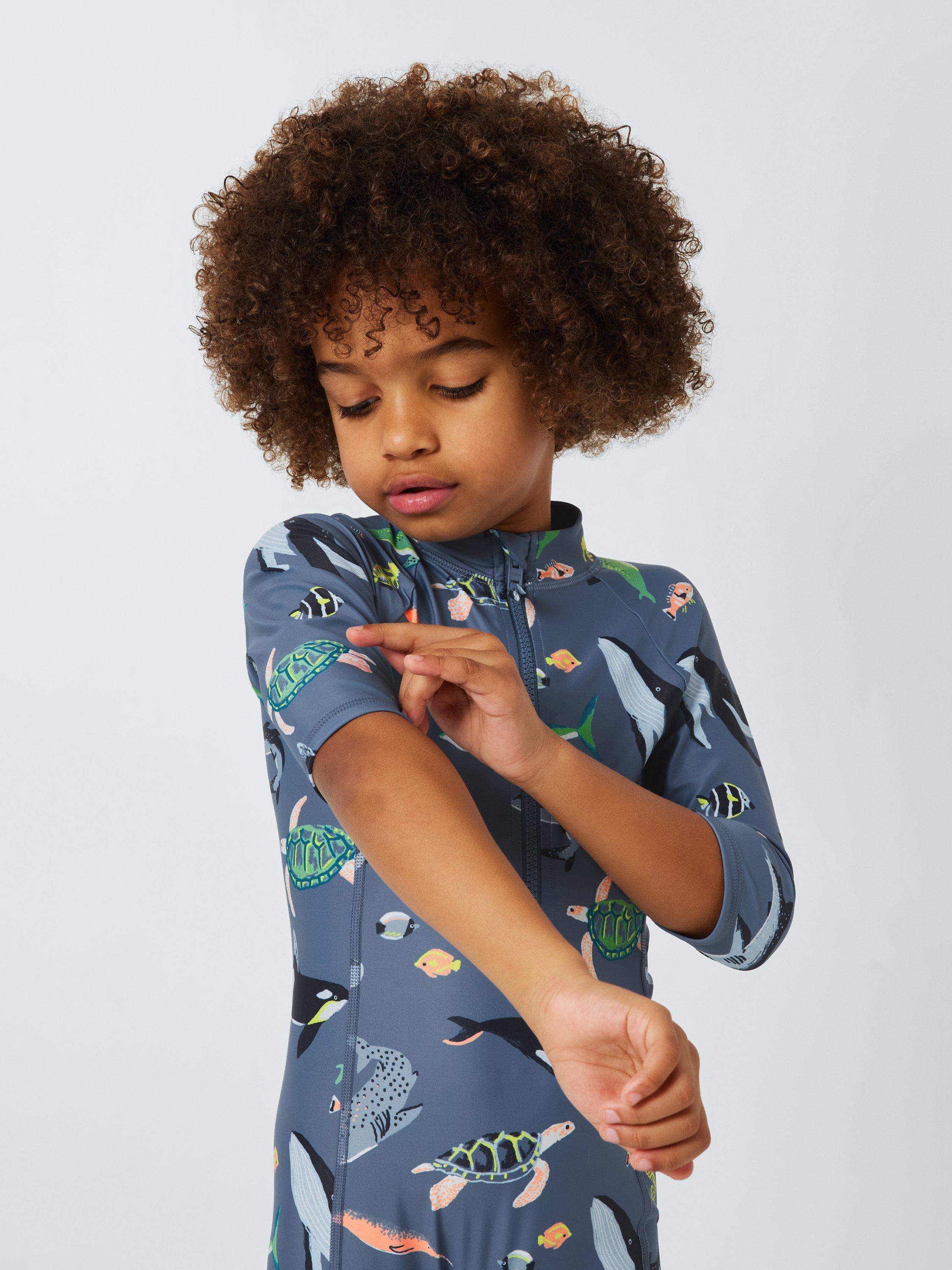 Product image 6 of 7, which shows John Lewis Kids' Deep Waters Sunpro Swimsuit, Blue, 2 years