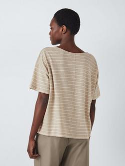 John Lewis Stripe Relaxed Cotton Rich T-Shirt - view 2, Beige/White