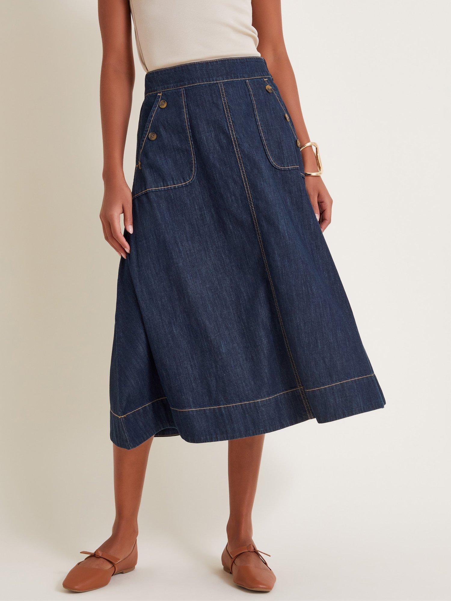 Monsoon Harper Denim Midi Skirt, Indigo
