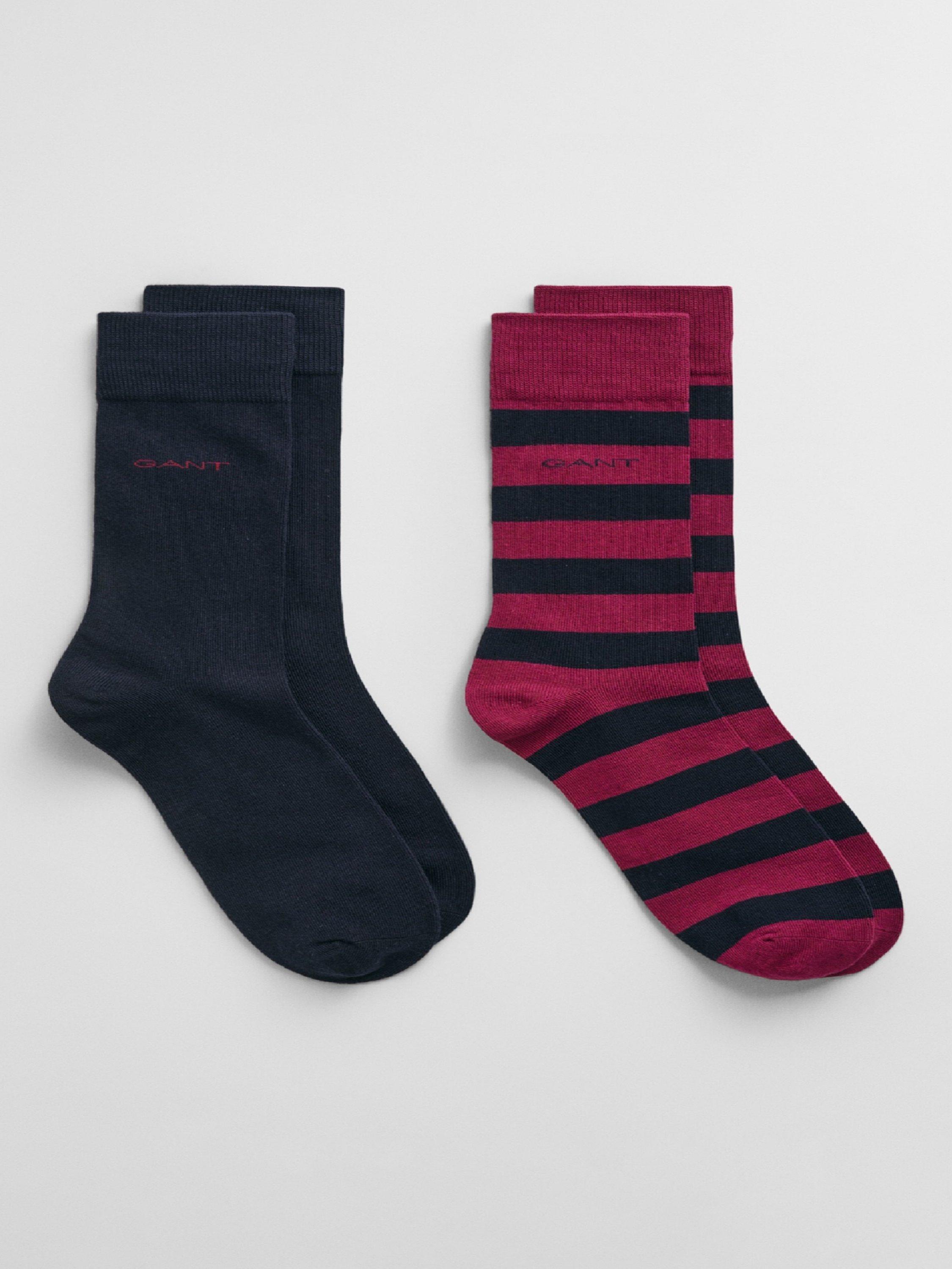 GANT Stripe & Plain Socks, Pack of 2, Red Wine